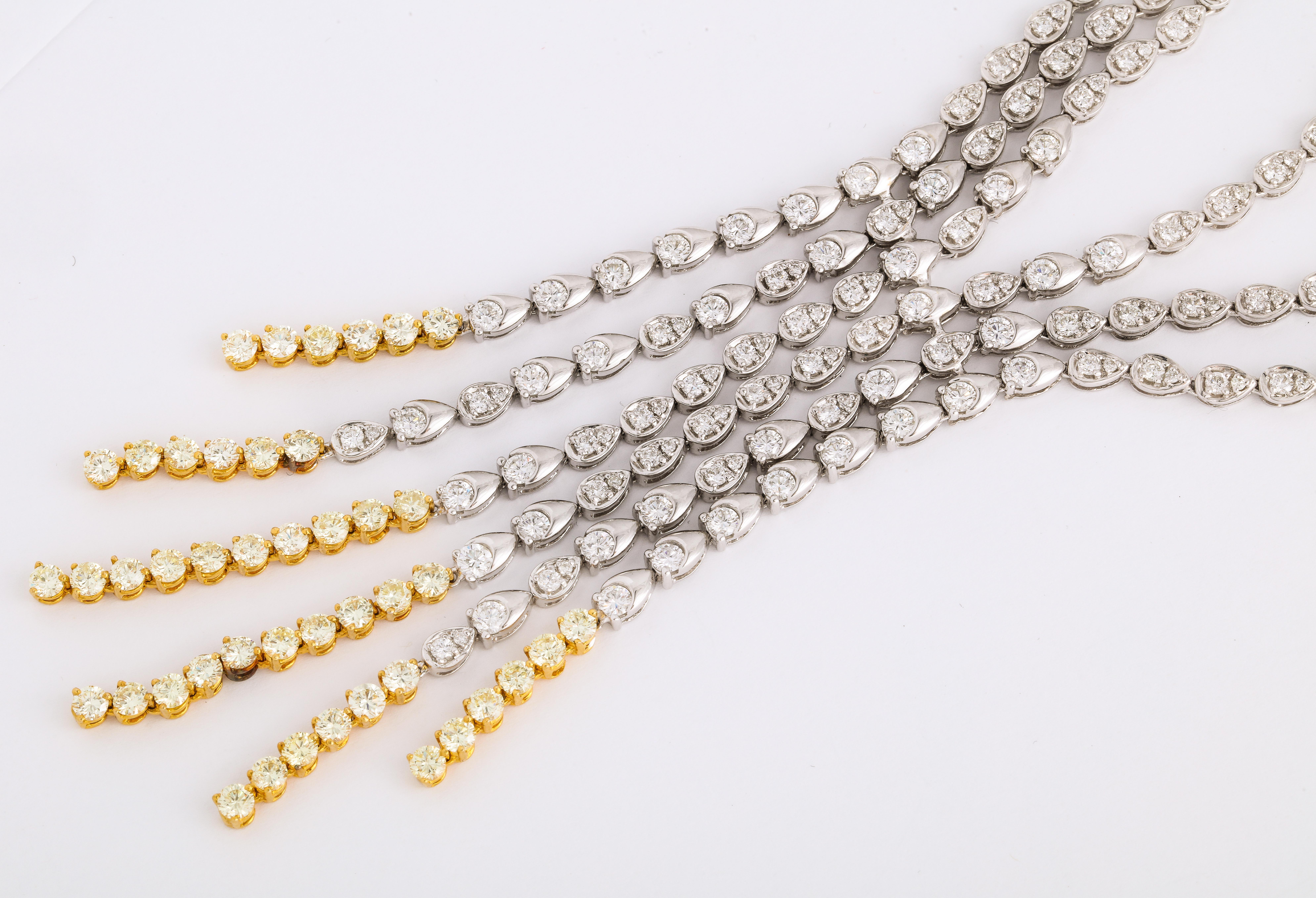 Contemporary Diamond White and Yellow Gold Waterfall Necklace
