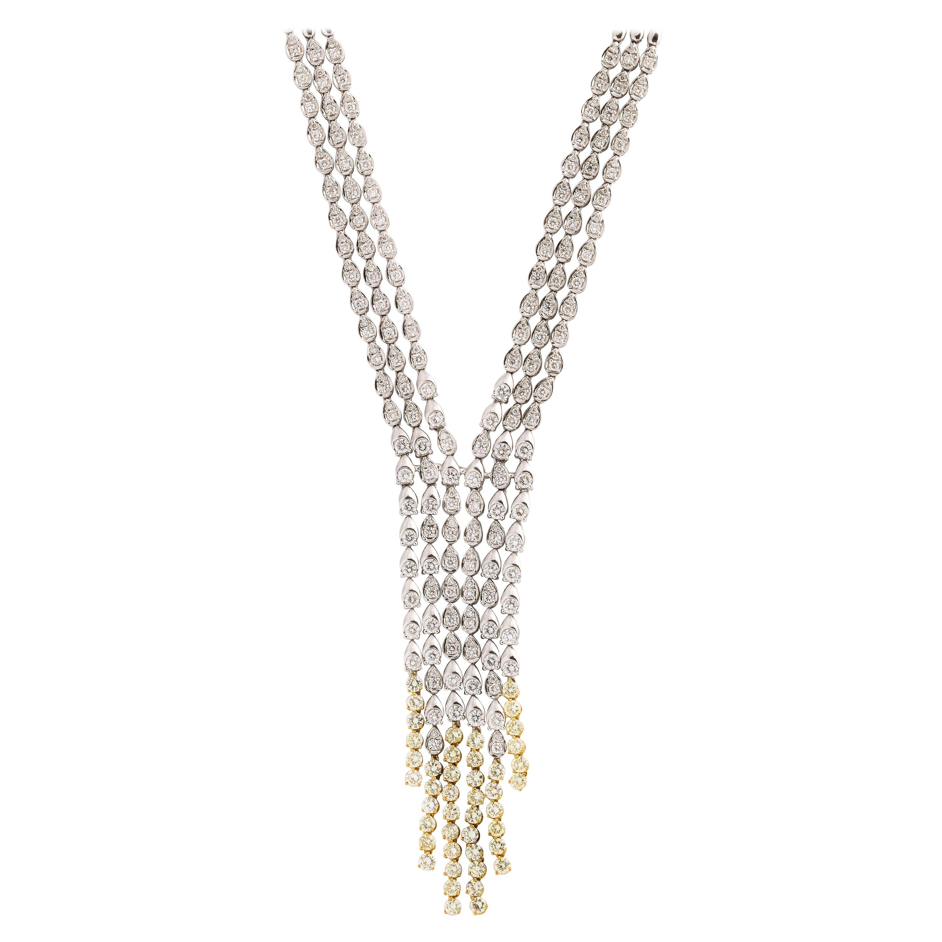 Diamond White and Yellow Gold Waterfall Necklace