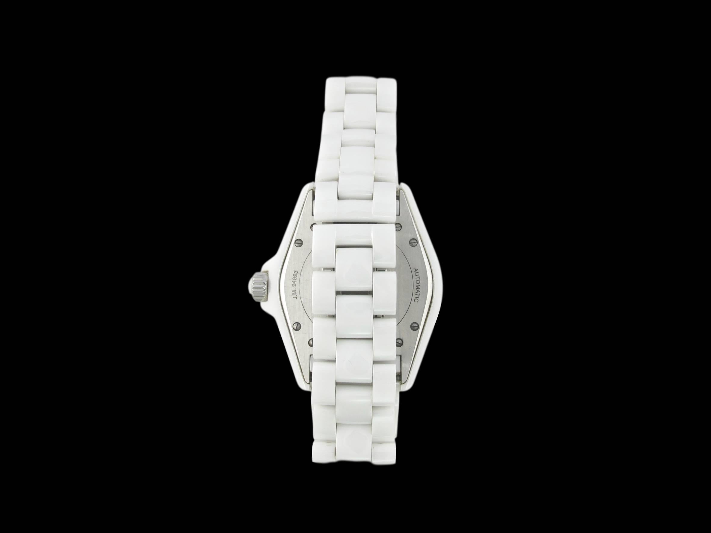 Contemporary Chanel White Ceramic Diamond Large J12 Automatic Wristwatch