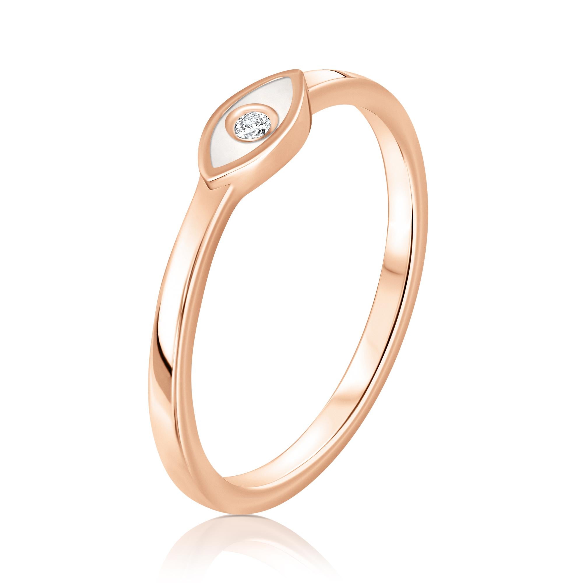 For Sale:  Diamond White Enamel Evil Eye Ring in 14K Rose Gold, Shlomit Rogel 2