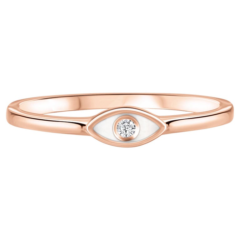 Eye Rings Diamond Customizable Diamond White Enamel Evil Eye Ring in 14K Rose Gold ...