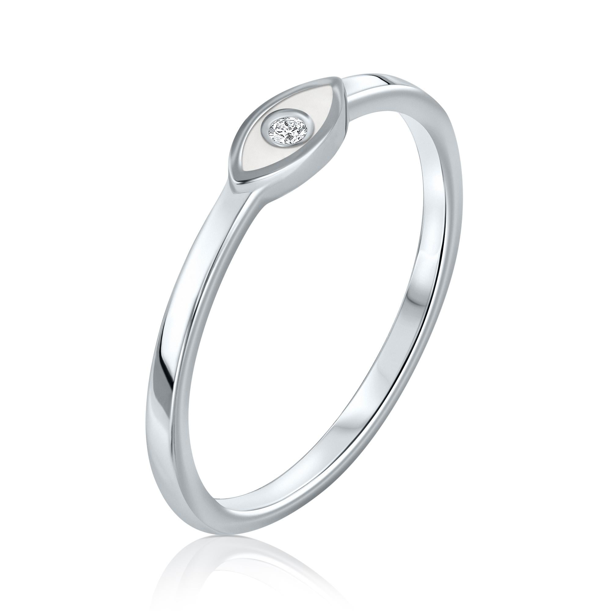 For Sale:  Diamond White Enamel Evil Eye Ring in 14K White Gold, Shlomit Rogel 2