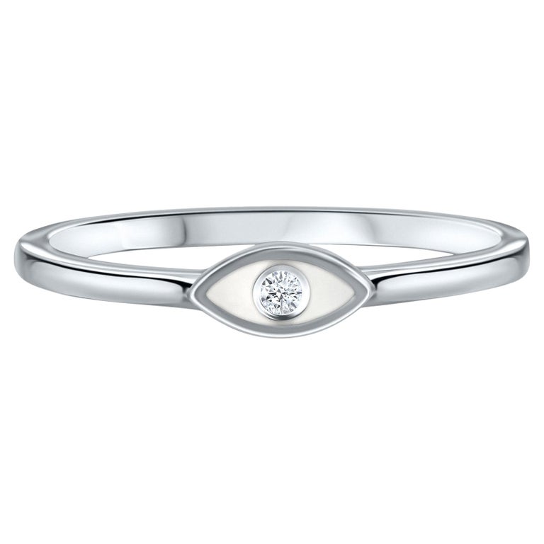 Eye Rings Diamond Customizable Diamond White Enamel Evil Eye Ring in 14K White Gold ...