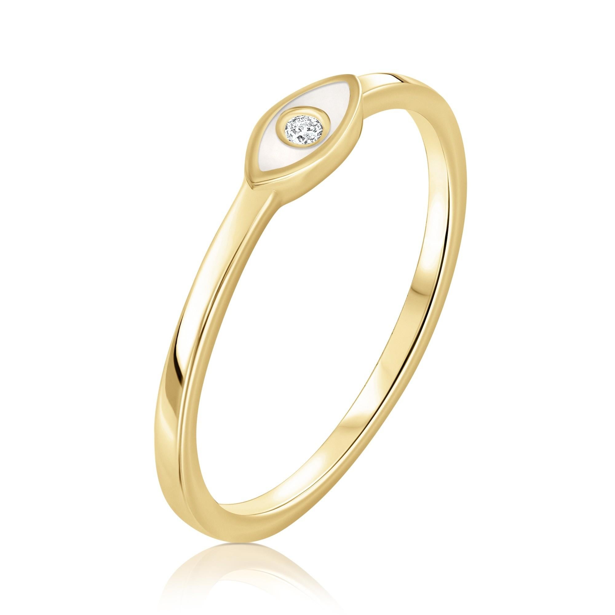 For Sale:  Diamond White Enamel Evil Eye Ring in 14K Yellow Gold, Shlomit Rogel 2