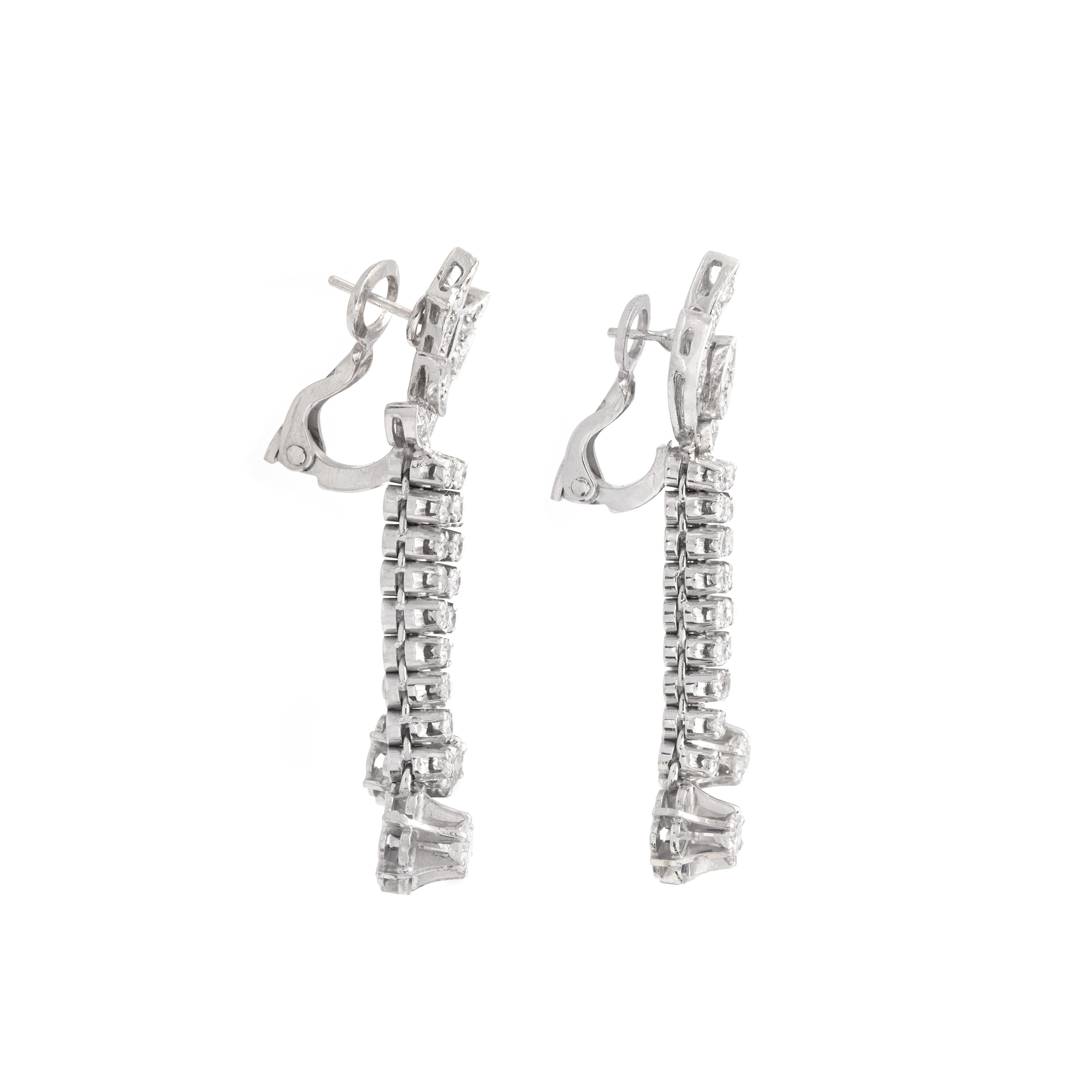 Diamond White Gold 18K Earrings Late 20th Century In Good Condition For Sale In Geneva, CH
