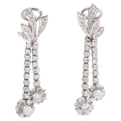 Retro Diamond White Gold 18K Earrings Late 20th Century