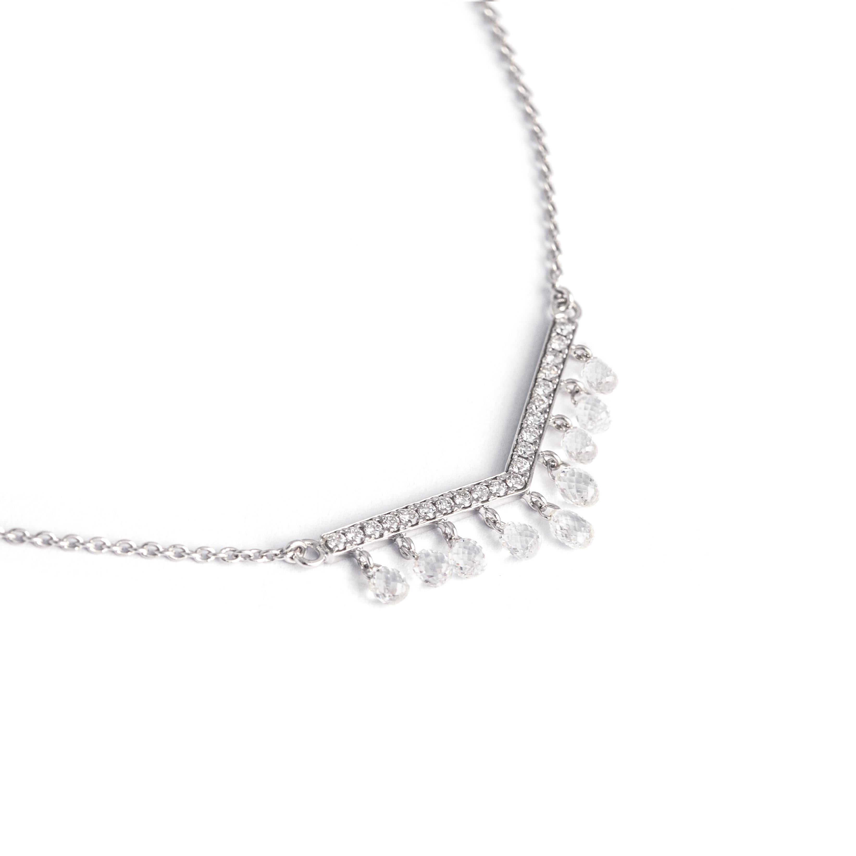 Briolette Cut Diamond White Gold 18K Necklace For Sale