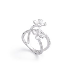 Diamond White Gold 18K Ring Crossover Flower