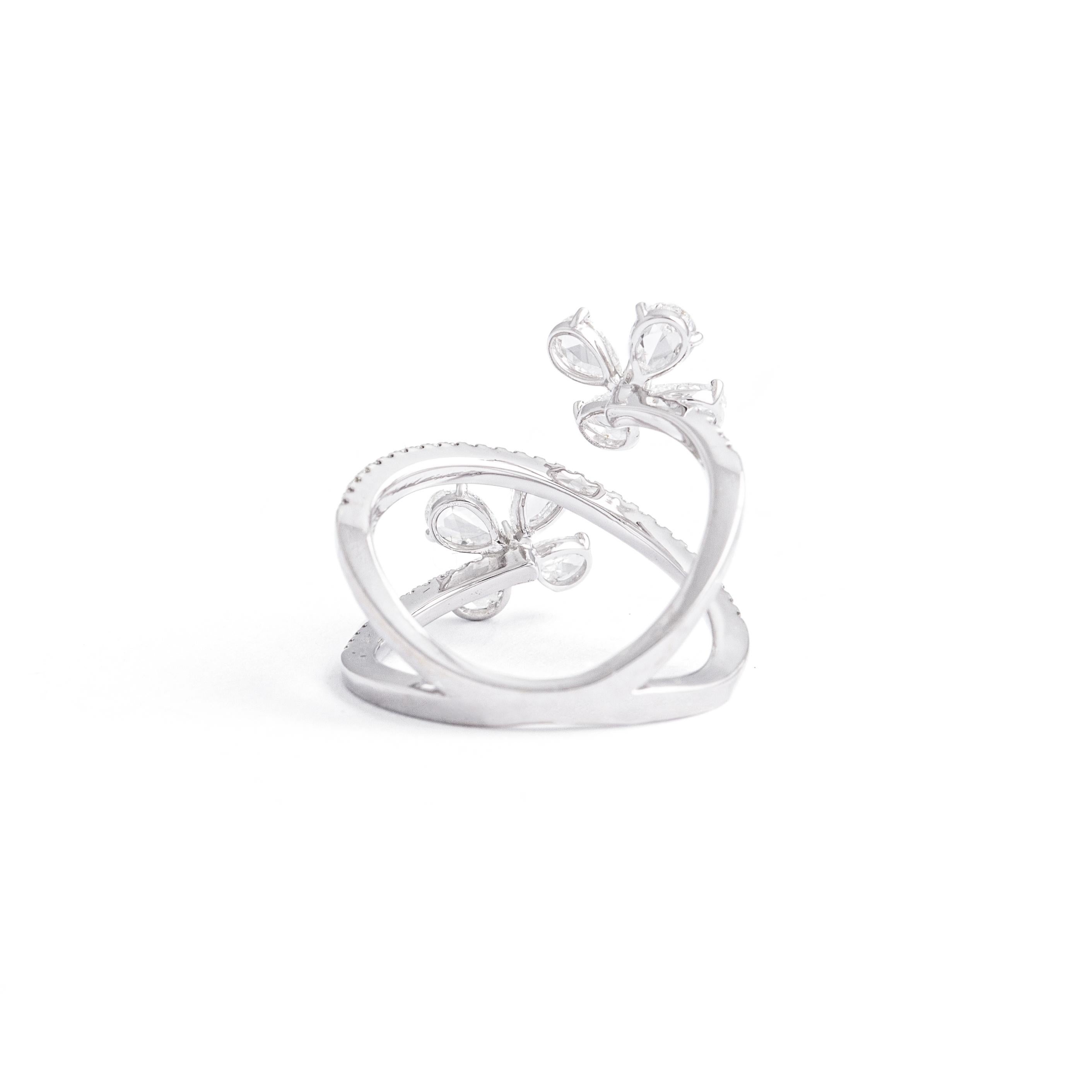 Women's or Men's Diamond White Gold 18K Ring Crossover Flower For Sale
