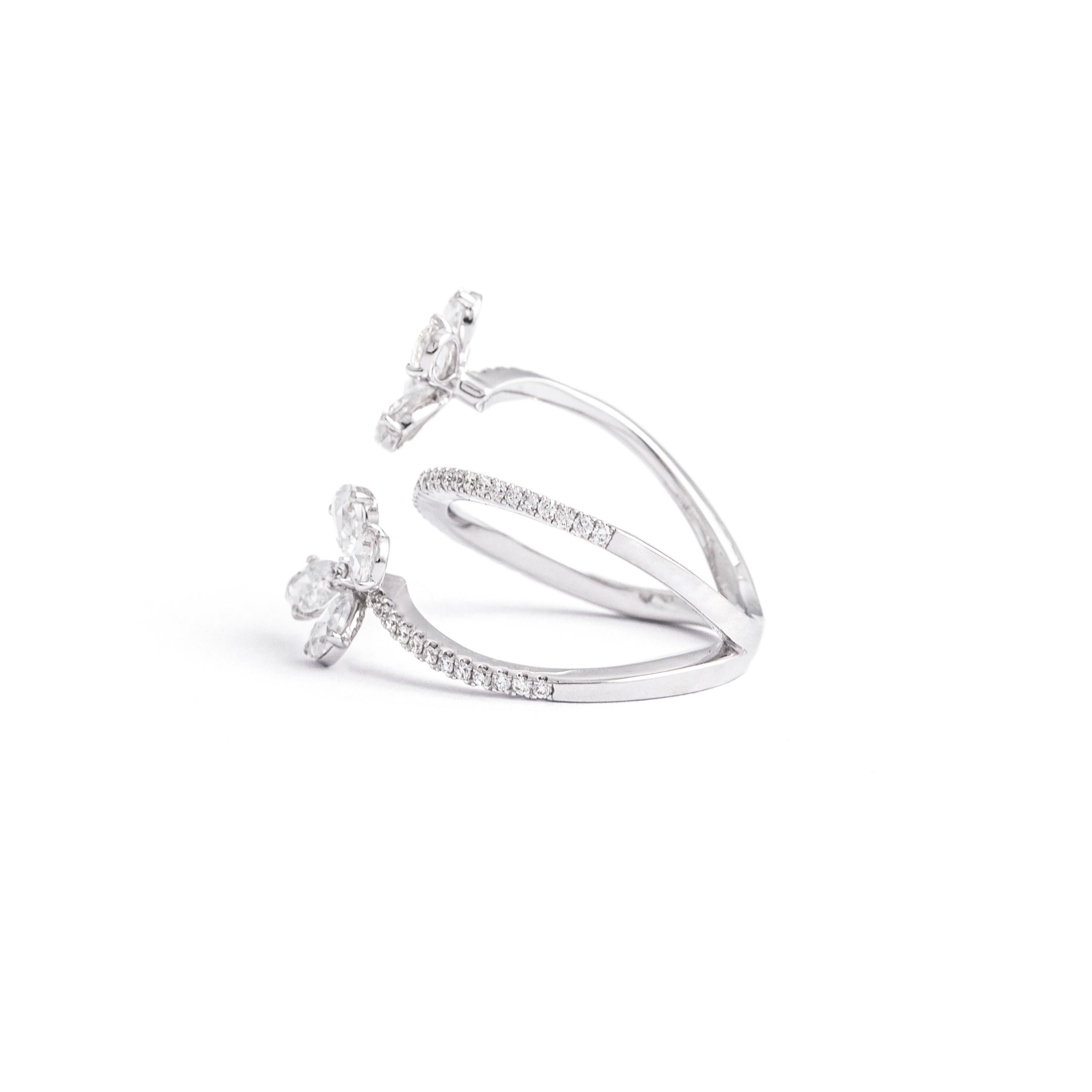 Anillo Oro Blanco Diamante Flor Cruzado 18K en venta 1