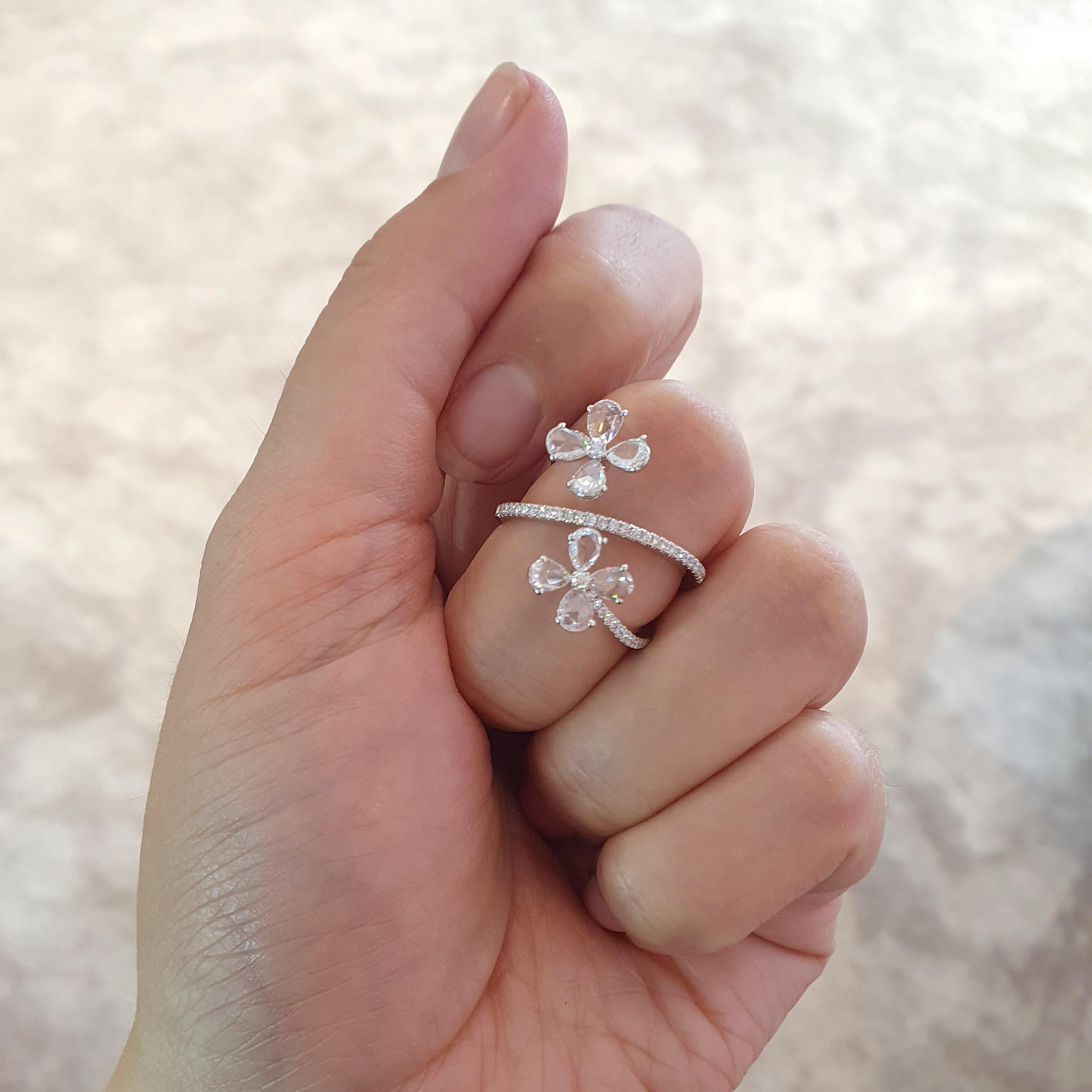 Diamond White Gold 18K Ring Crossover Flower For Sale 2