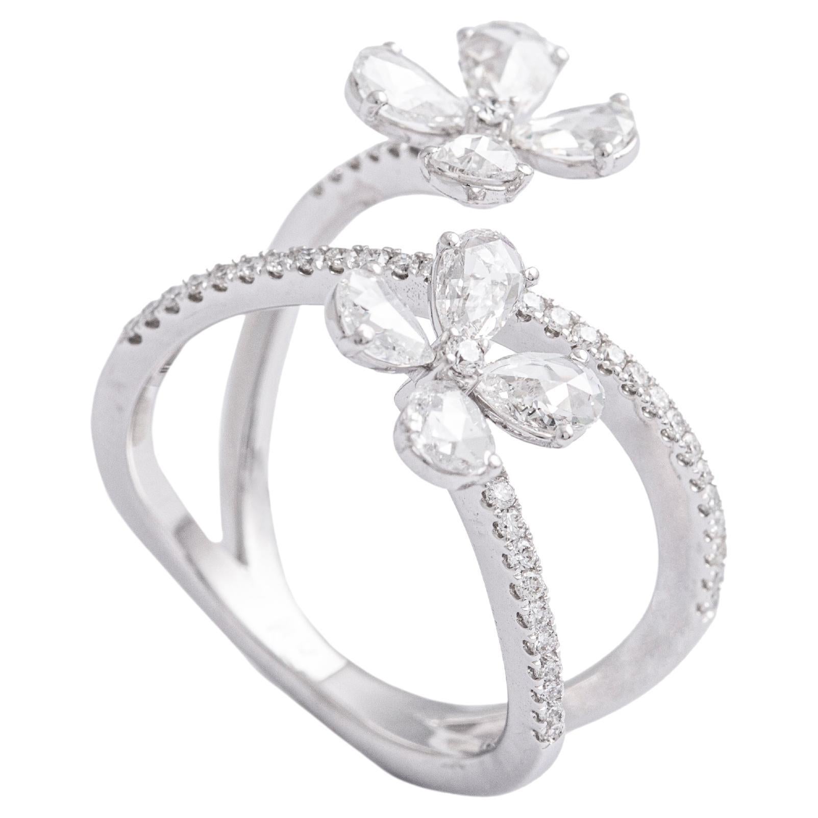 Diamond White Gold 18K Ring Crossover Flower For Sale