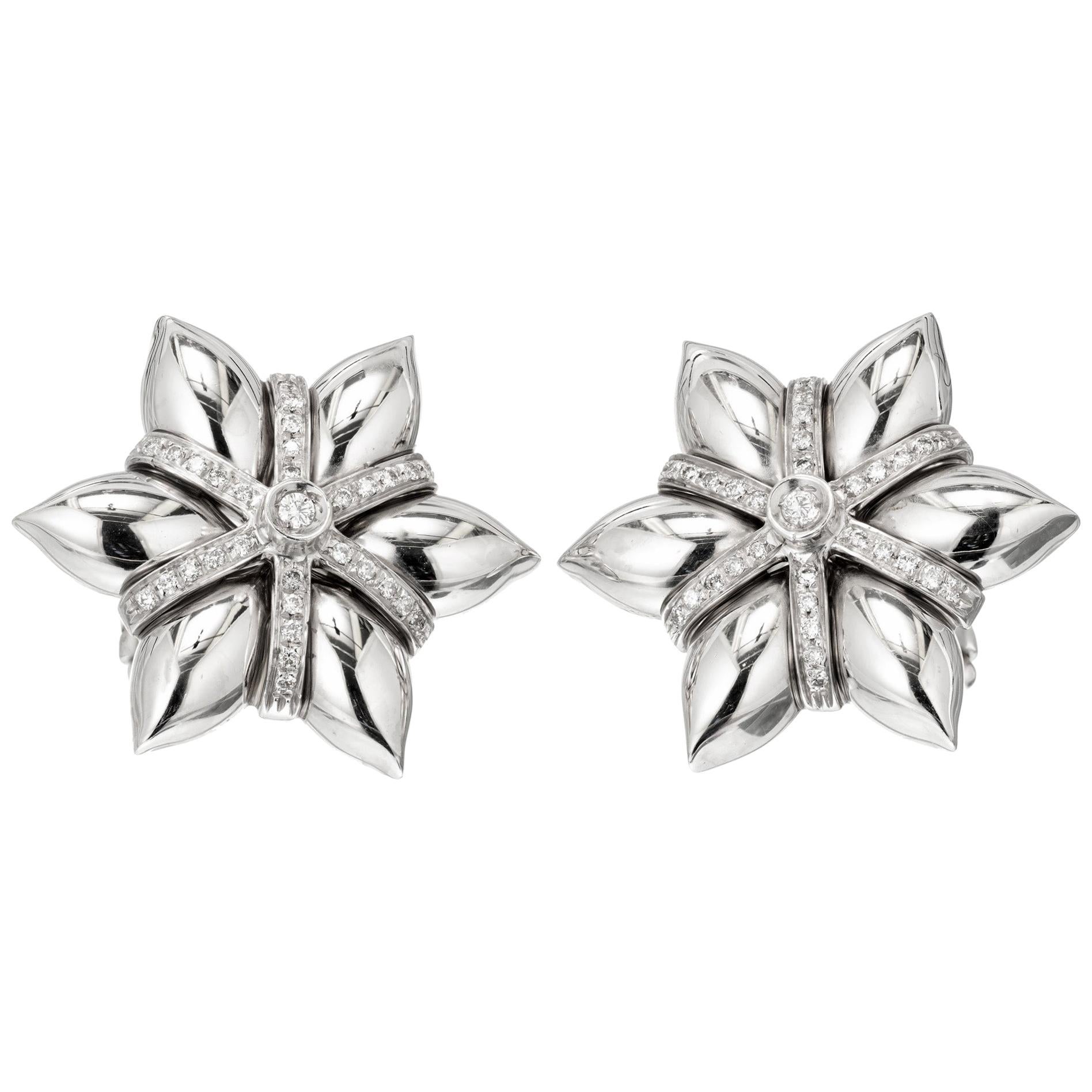 Diamond White Gold 3-D Star Shaped Earrings