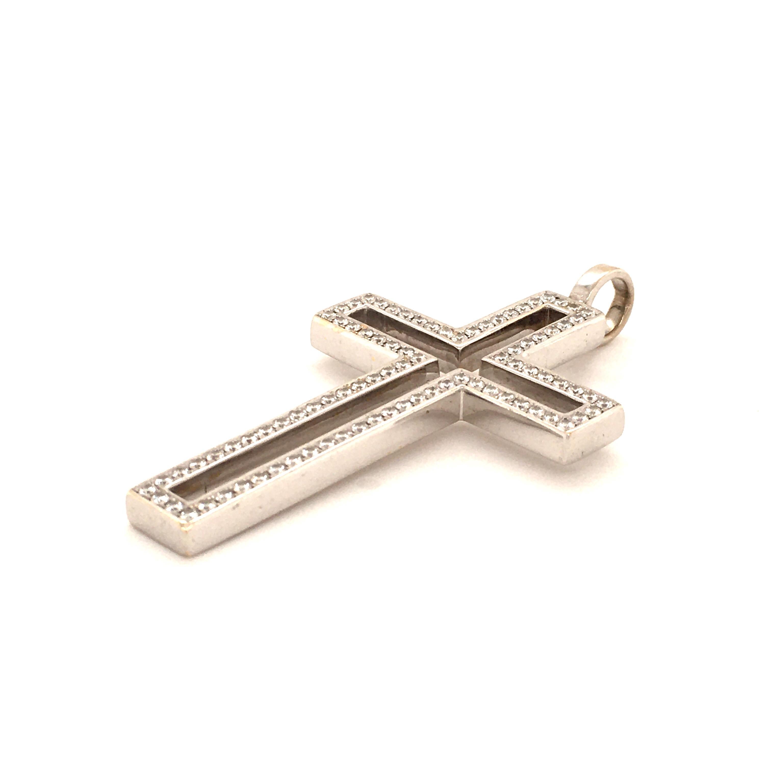 Women's or Men's Diamond White Gold 750 Cross Pendant For Sale