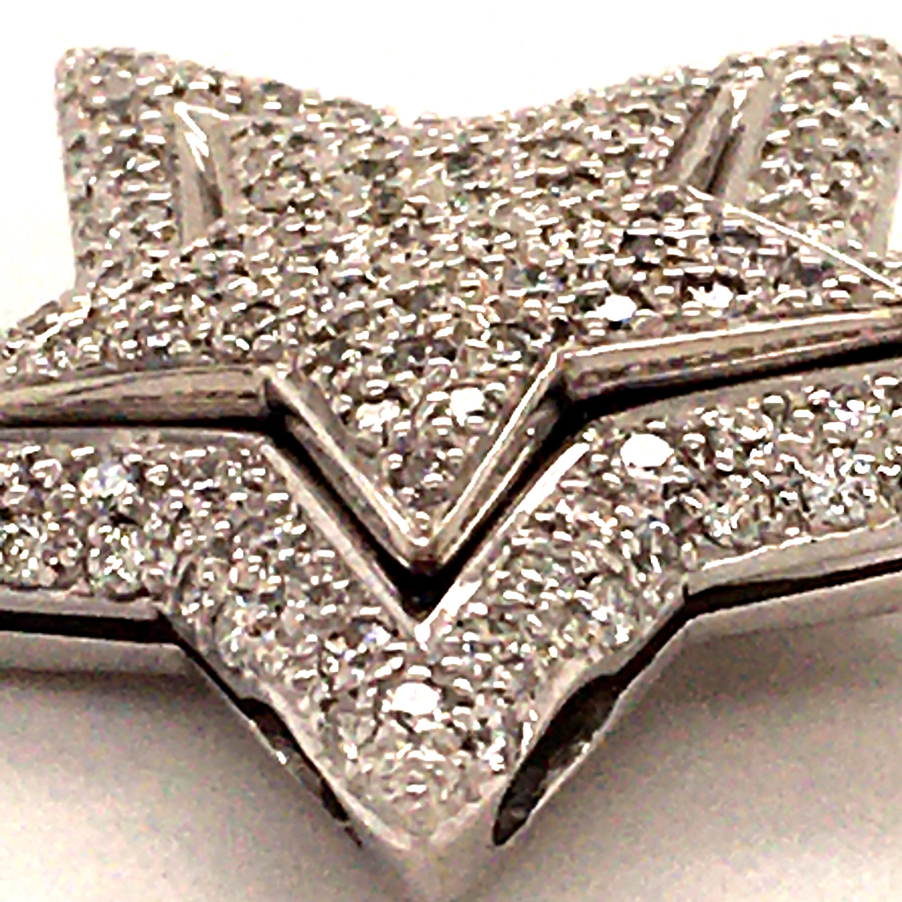 Contemporary Diamond White Gold 750 Double Star Pendant