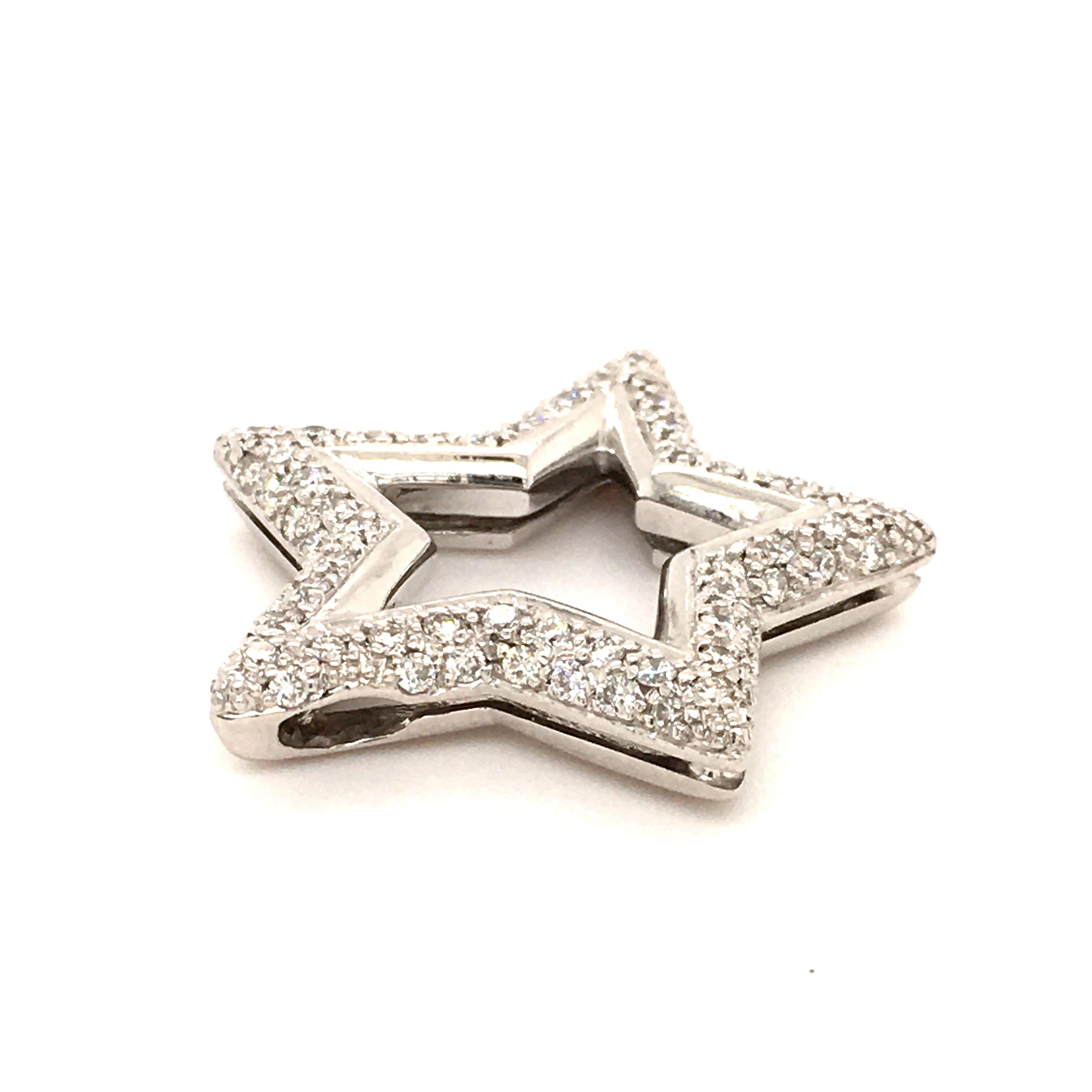 Women's or Men's Diamond White Gold 750 Double Star Pendant