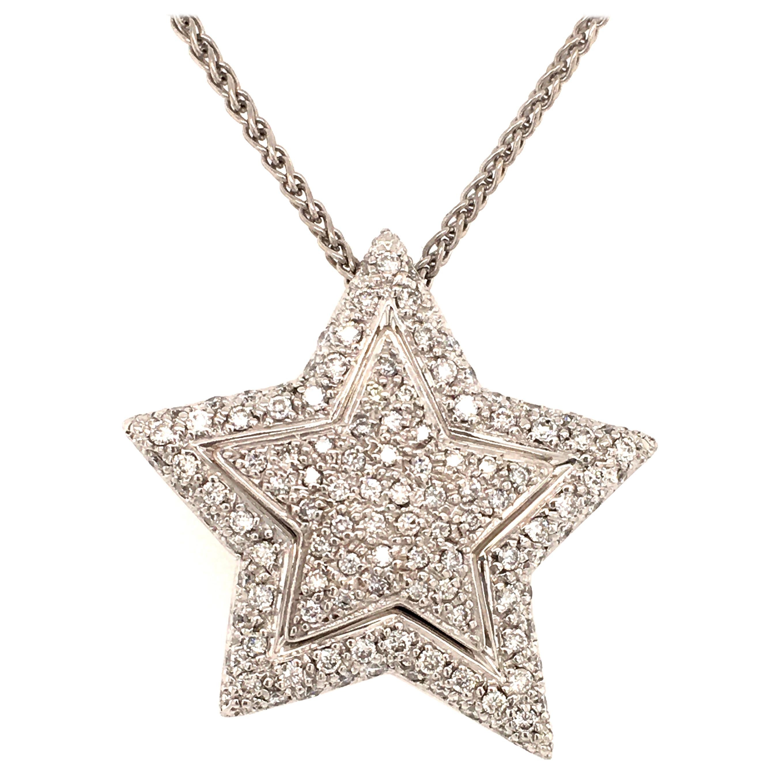 Diamond White Gold 750 Double Star Pendant