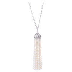 Diamond White Gold and Pearl Tassel Necklace