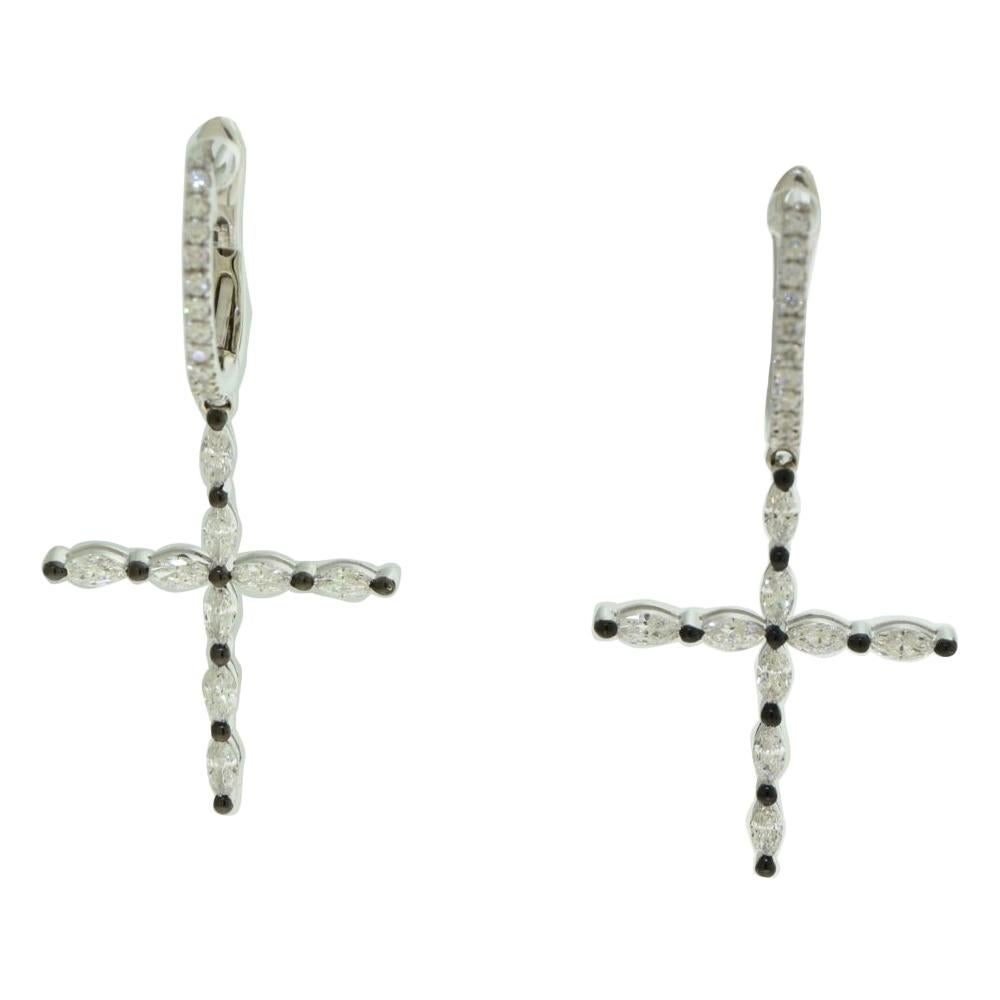 Diamond White Gold and Sapphire Holy Religious Cross Drop Earrings For Sale