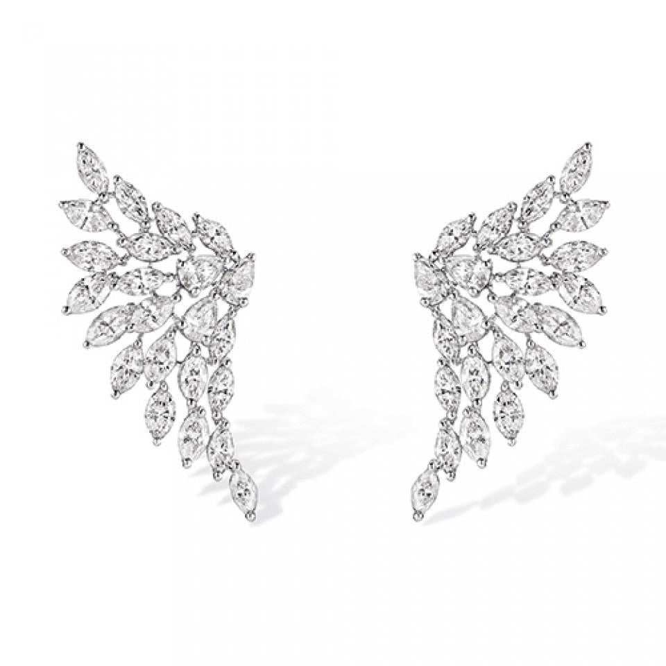 Modern Diamond White Gold Angel Earrings 18 Karat White Gold For Sale