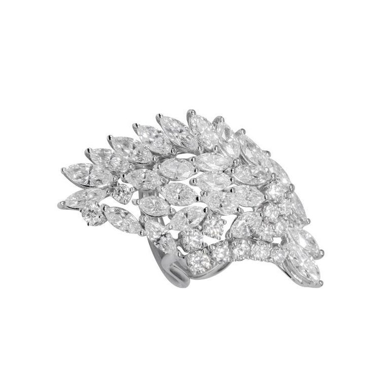 White Gold 18 K, Diamond Round Marquise, Unique Art, Wedding Angel