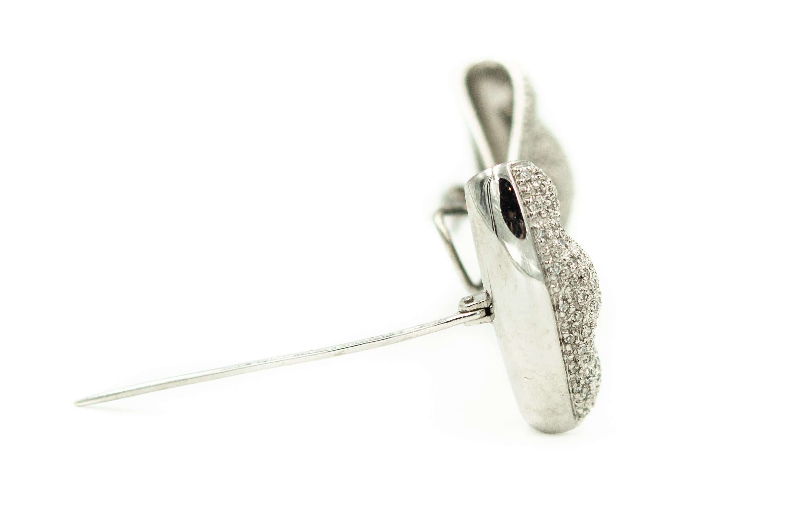 Single Cut Diamond White Gold Bow Brooch with Hook to Hold Watch or Pendant