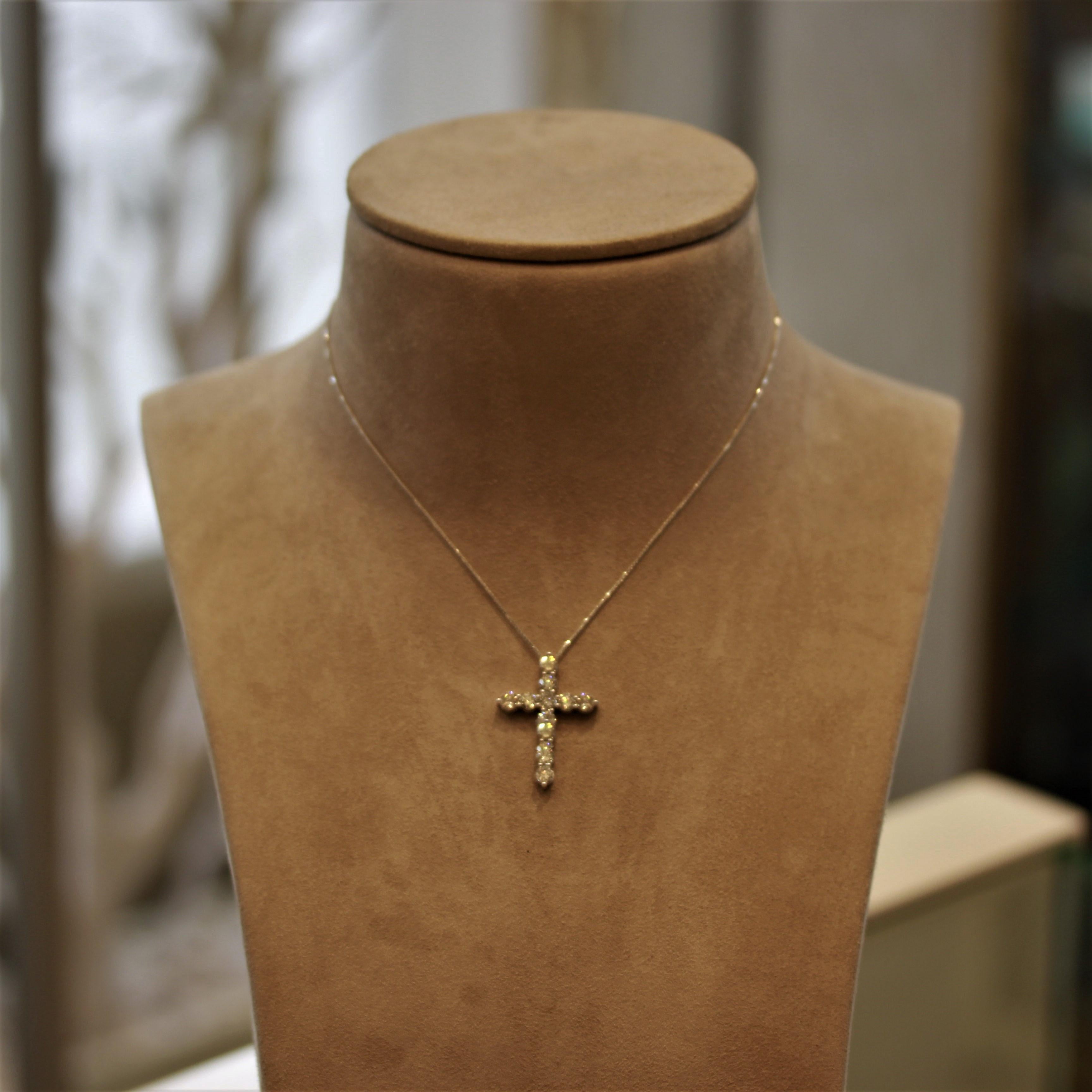Women's or Men's Diamond White Gold Cross Pendant