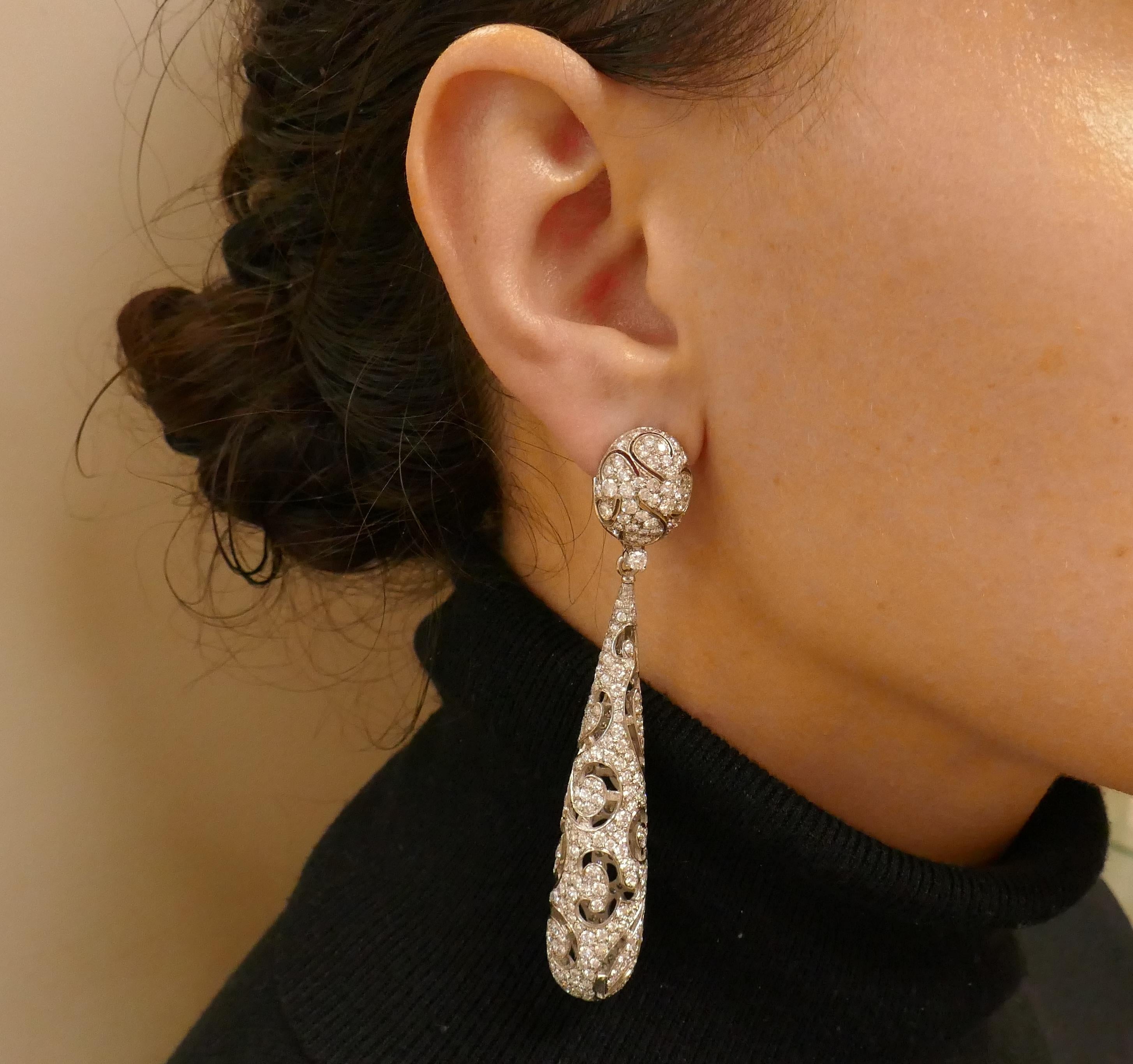 Diamond White Gold Dangle Earrings Day and Night 2