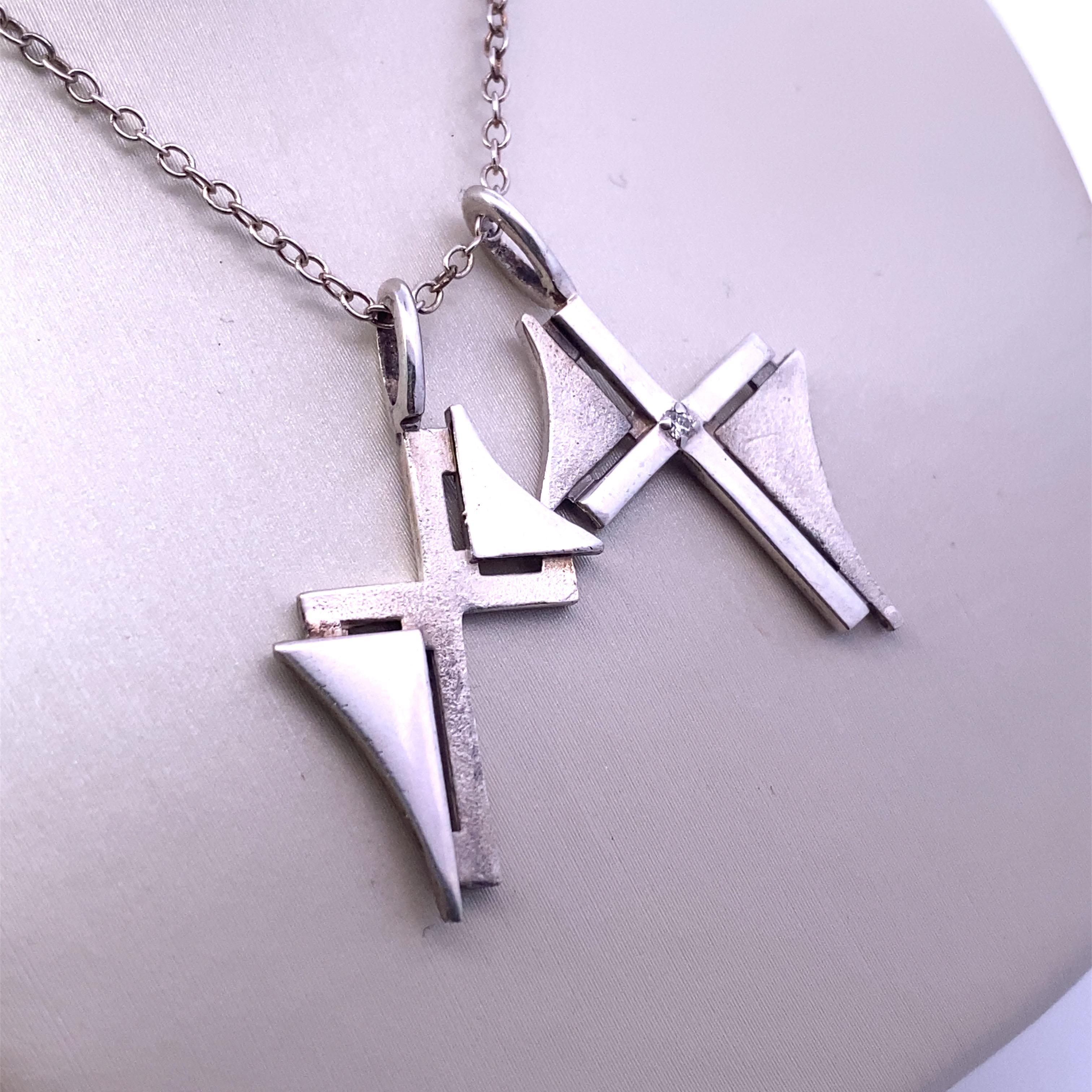 Brilliant Cut Diamond White Gold Double Cross Pendant For Sale