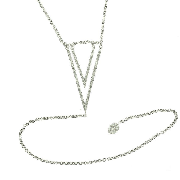 Diamond and White Gold Double Triangle Long Chain Drop Necklace at 1stDibs