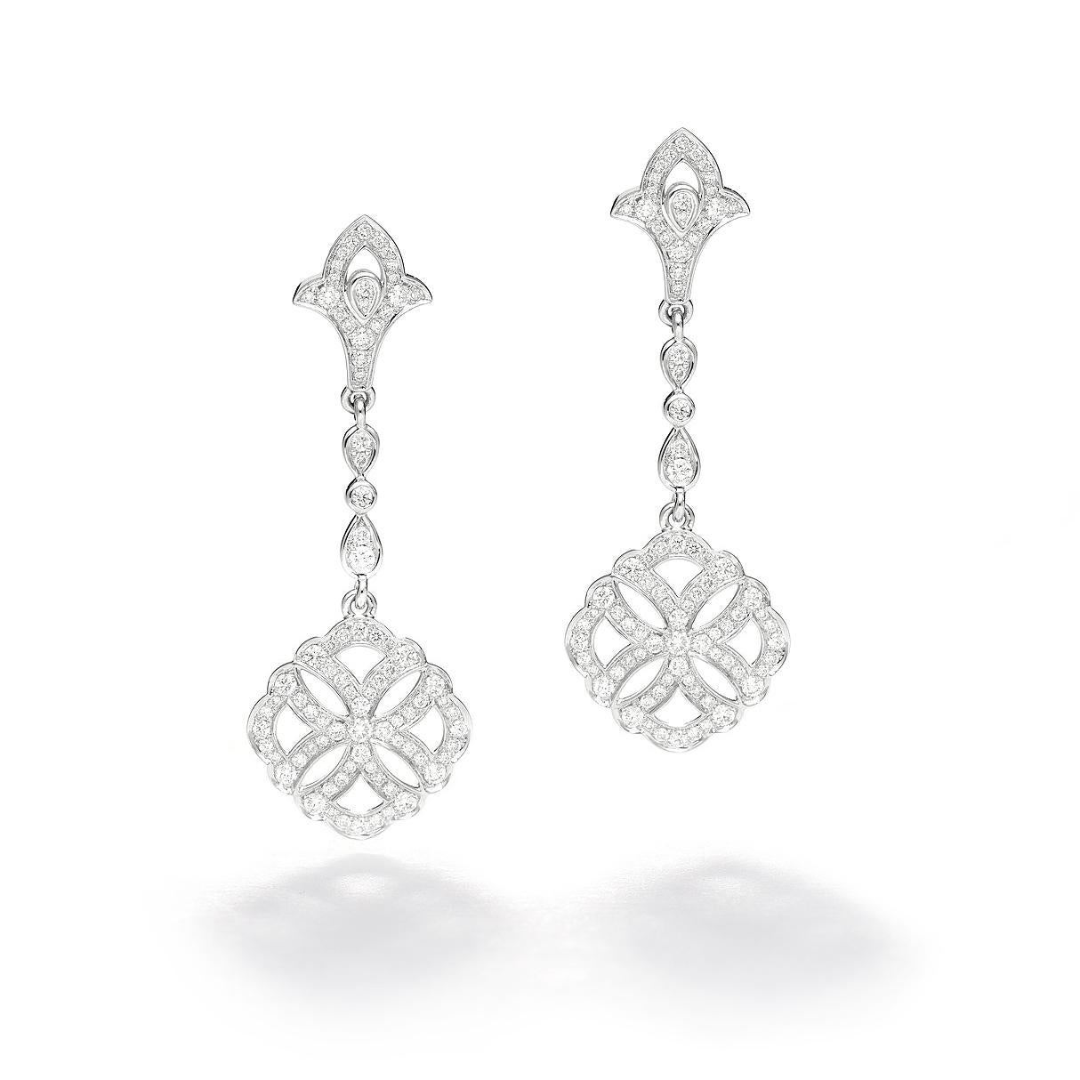 Earrings in 18kt white gold set with 168 diamonds 1.43 cts