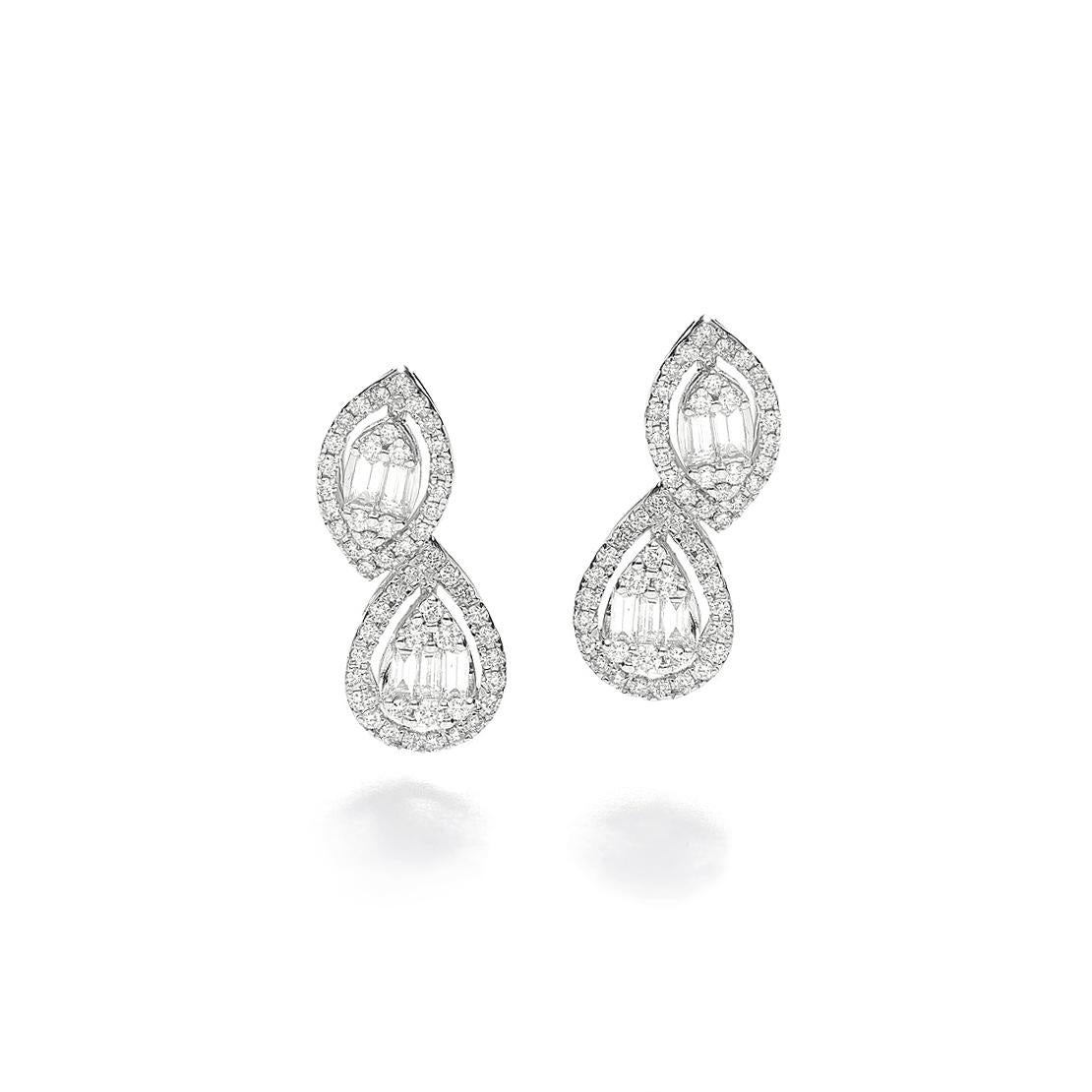 Baguette Cut Diamond White Gold Earrings For Sale