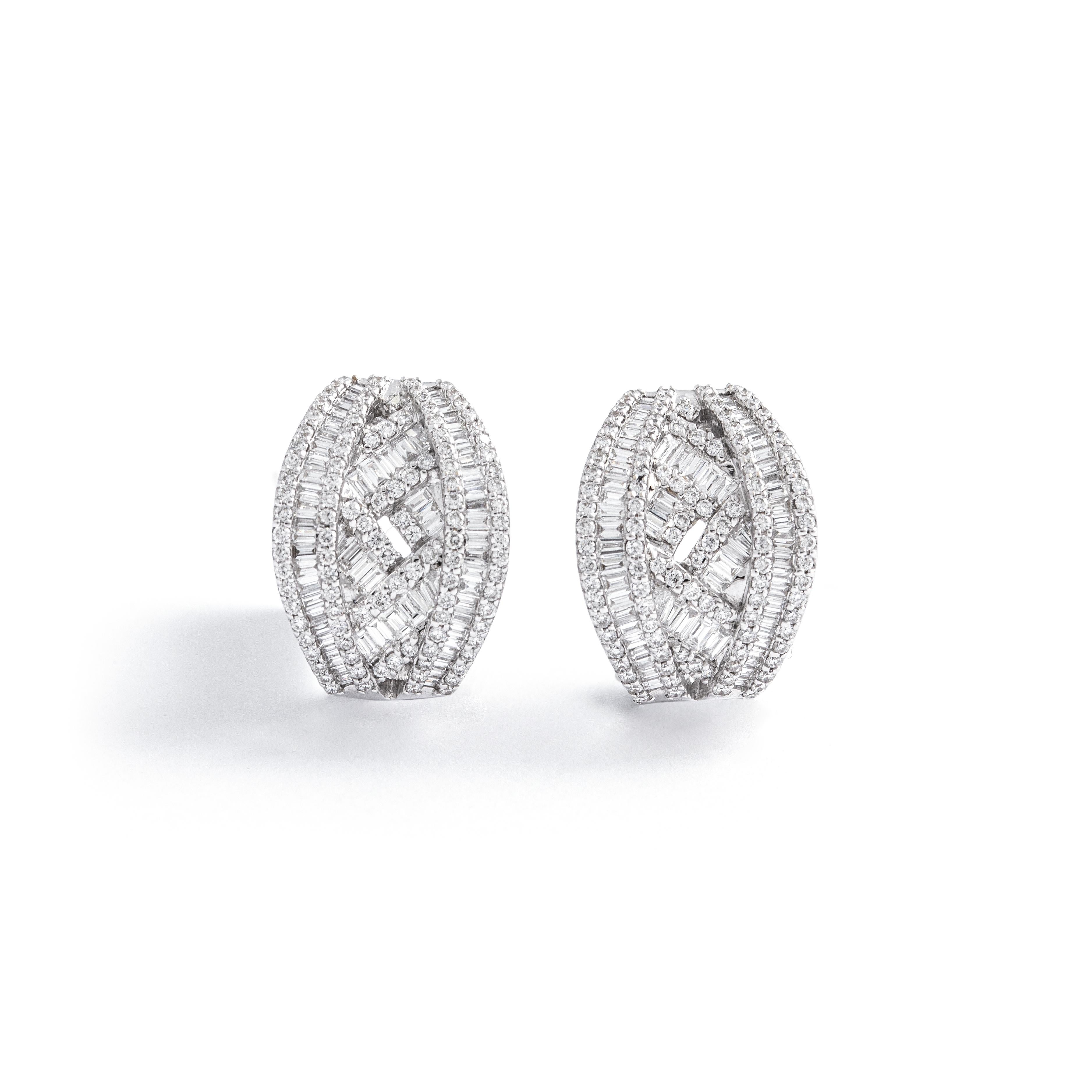 Baguette Cut Diamond White Gold Earrings For Sale
