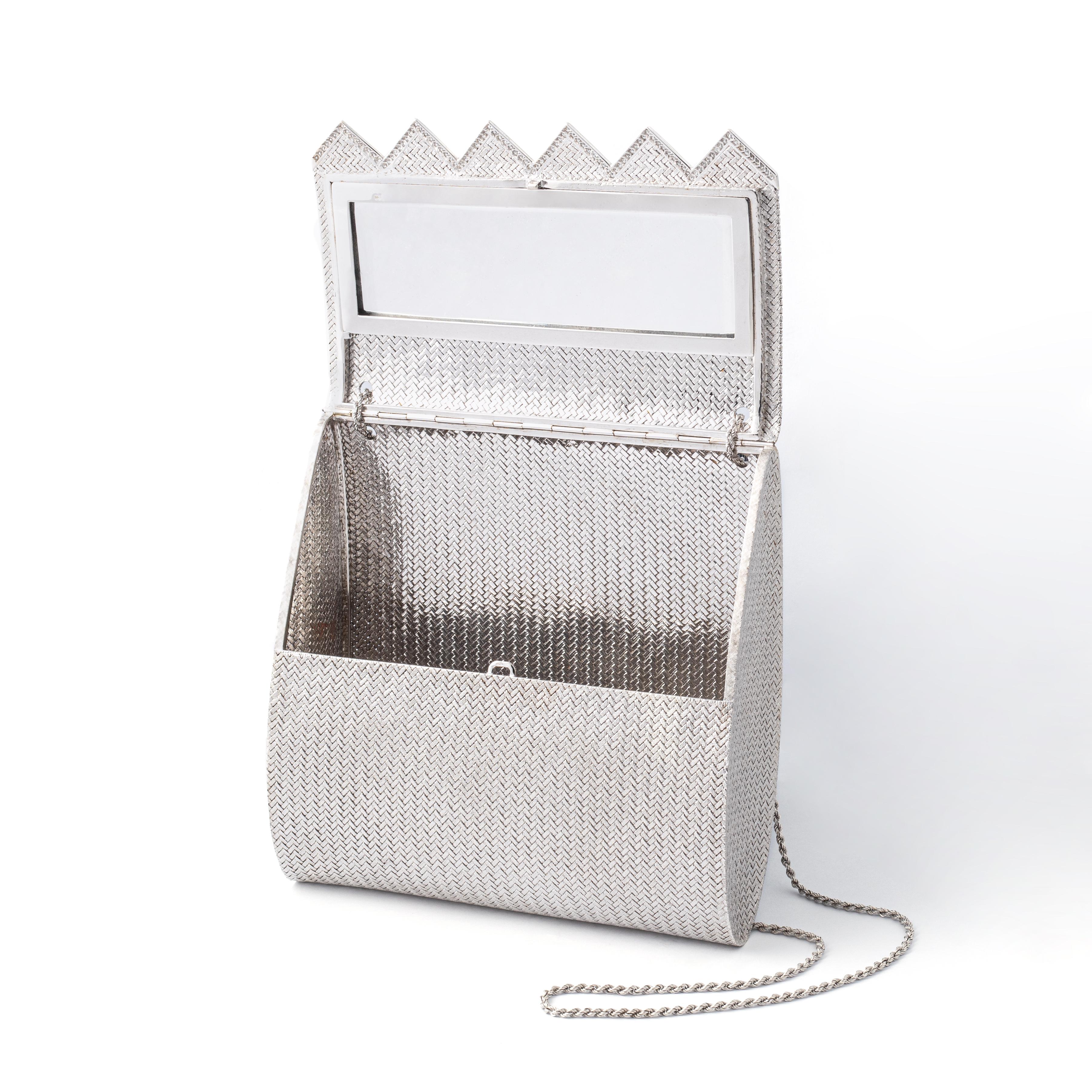 Bolso de noche de oro blanco con diamantes Corte redondo en venta