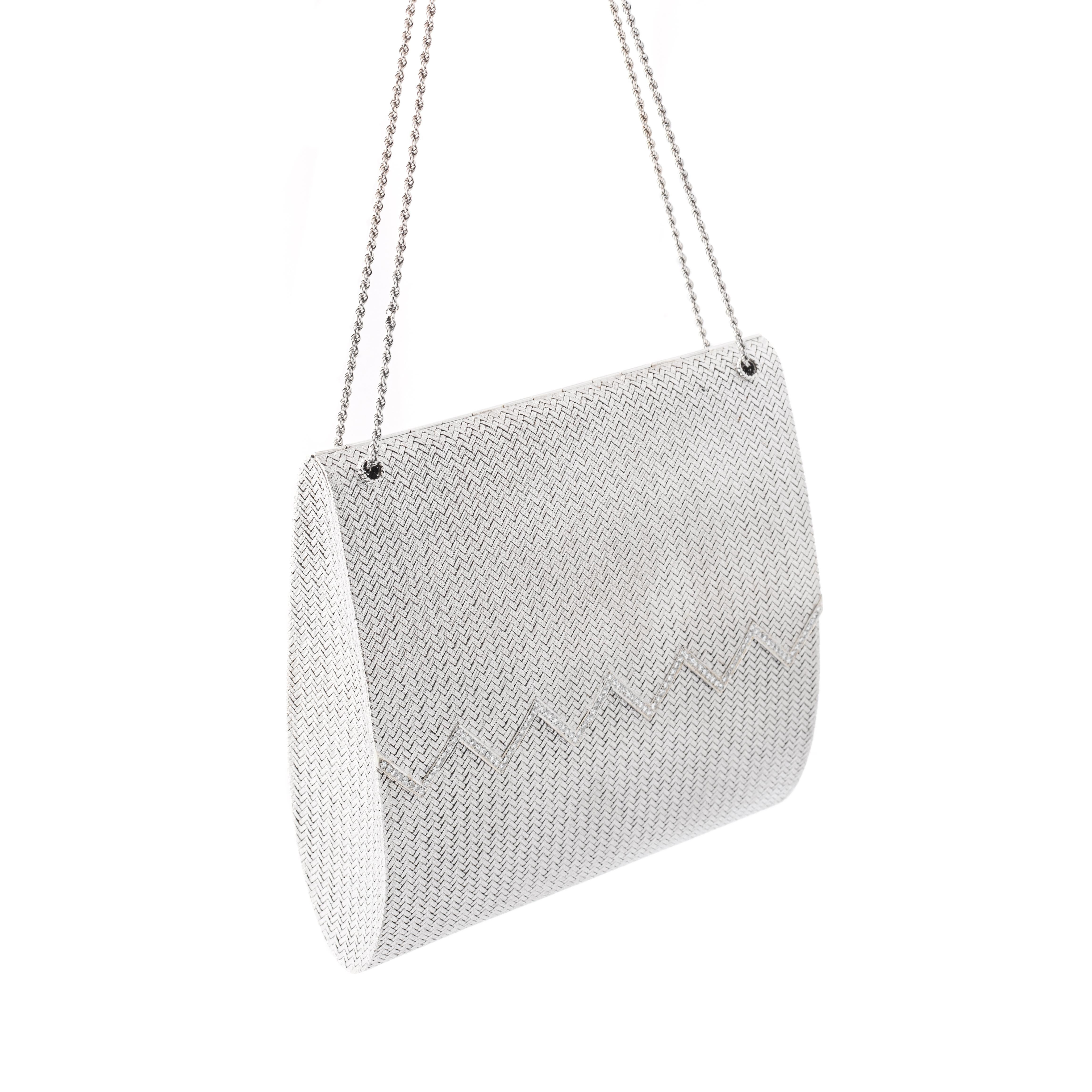 Diamond white gold evening bag  In Good Condition For Sale In Geneva, CH