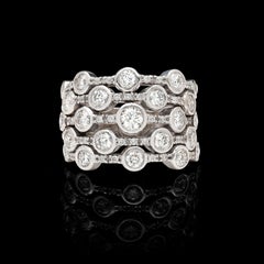 Diamond and White Gold Five-Row Stacked Ring