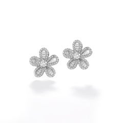 Diamond White Gold Flower Earrings