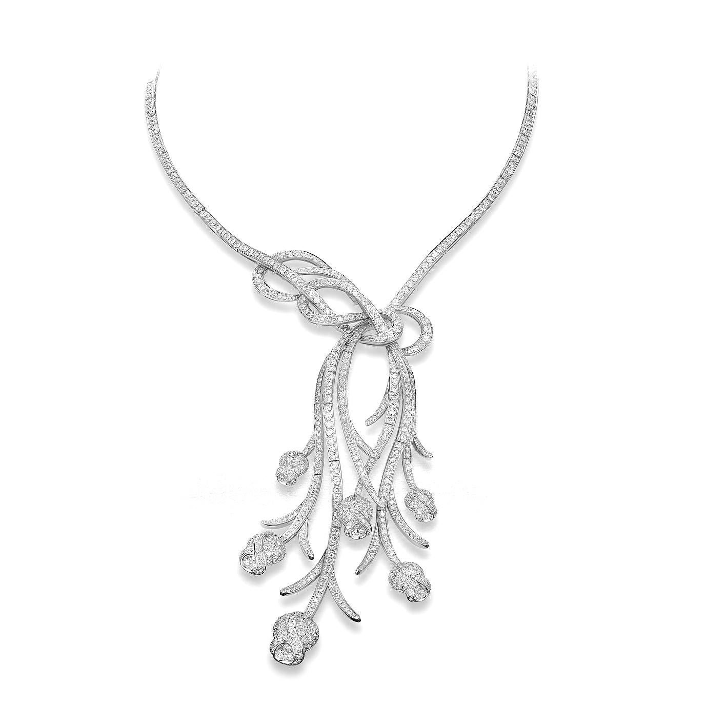 Flowers necklace in 18kt white gold set with 836 diamonds 12.92 cts