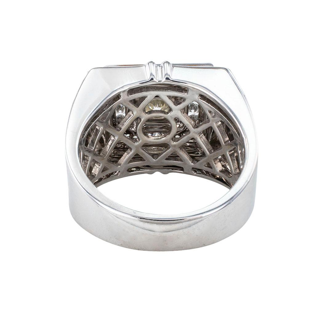 Contemporary Diamond White Gold Gentlemans Cluster Ring For Sale