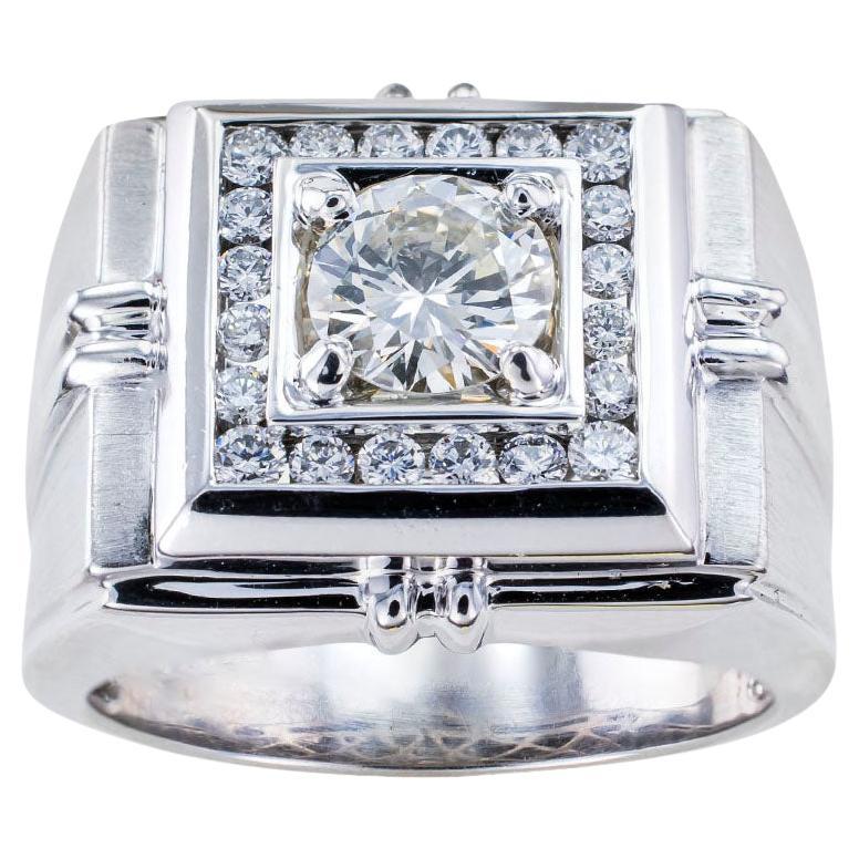 Diamond White Gold Gentlemans Cluster Ring For Sale