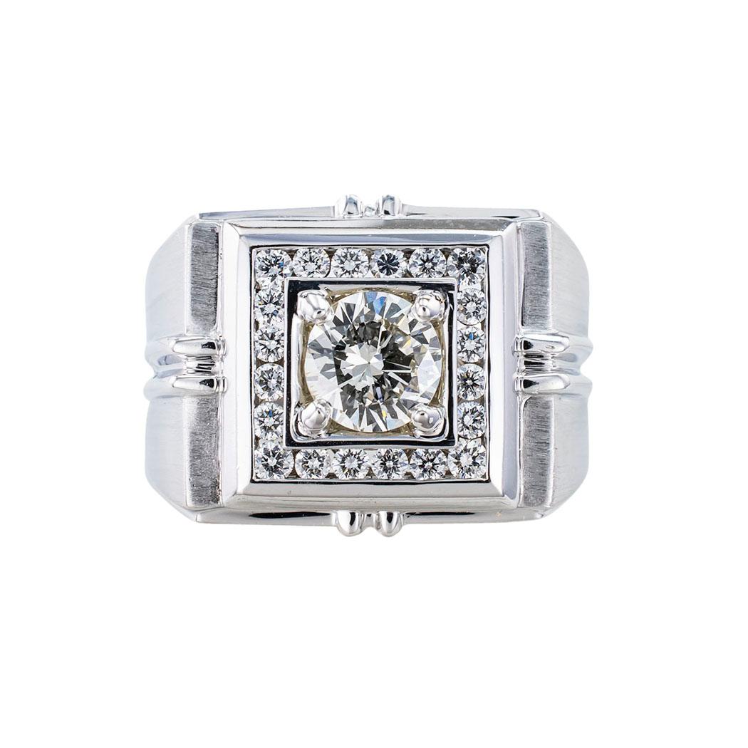 Contemporary Diamond White Gold Gentlemans Ring For Sale