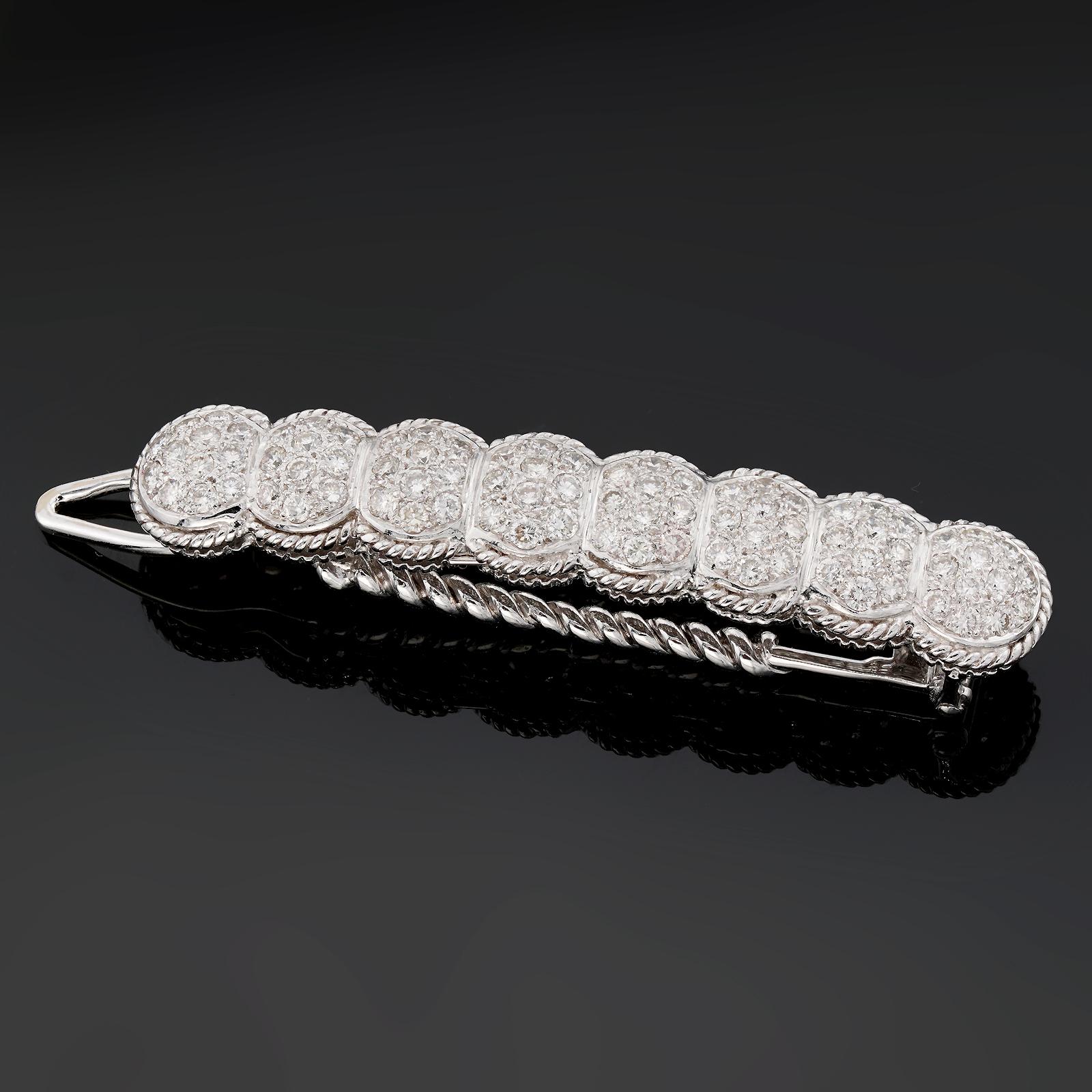 This gorgeous modern hair pin is crafted in 18k white gold and set with 84 G-H VS1-VS2 diamonds weighing an estimated 2.0 carats. Made in United States circa 2020s. Measurements: 0.35