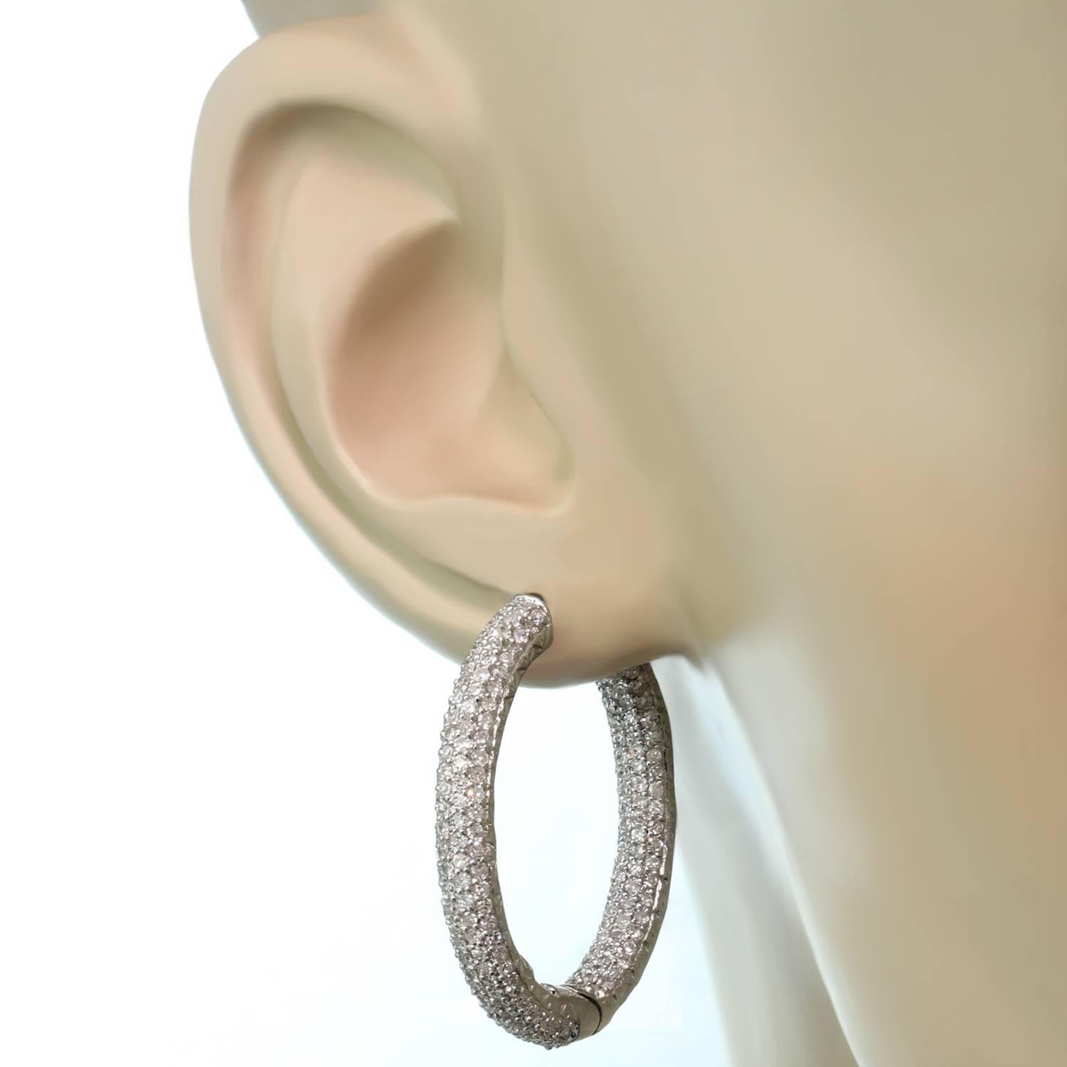 Women's Diamond White Gold Hoop Earrings