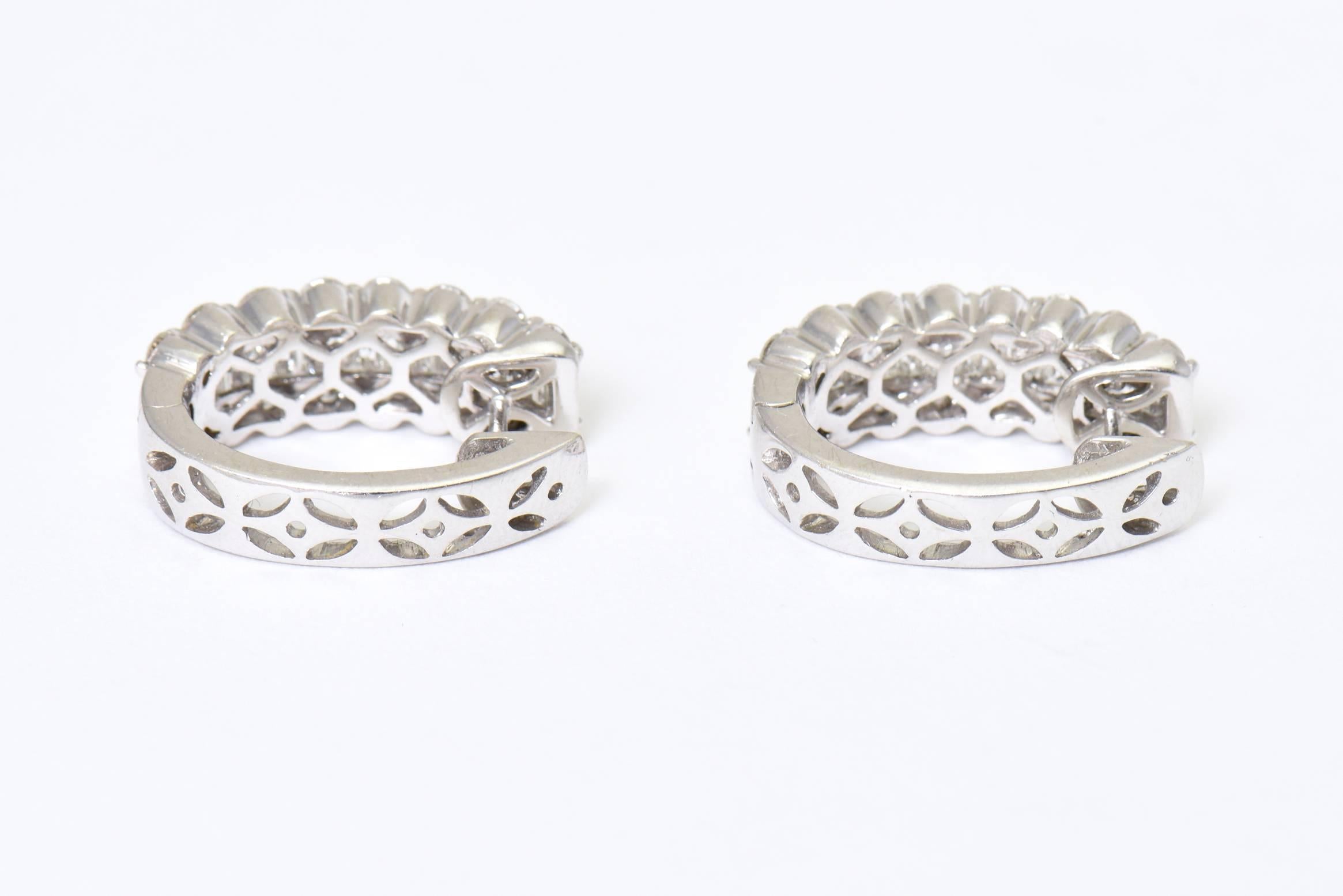 Women's Diamond White Gold Hoop Earrings with Round and Baguette Diamonds