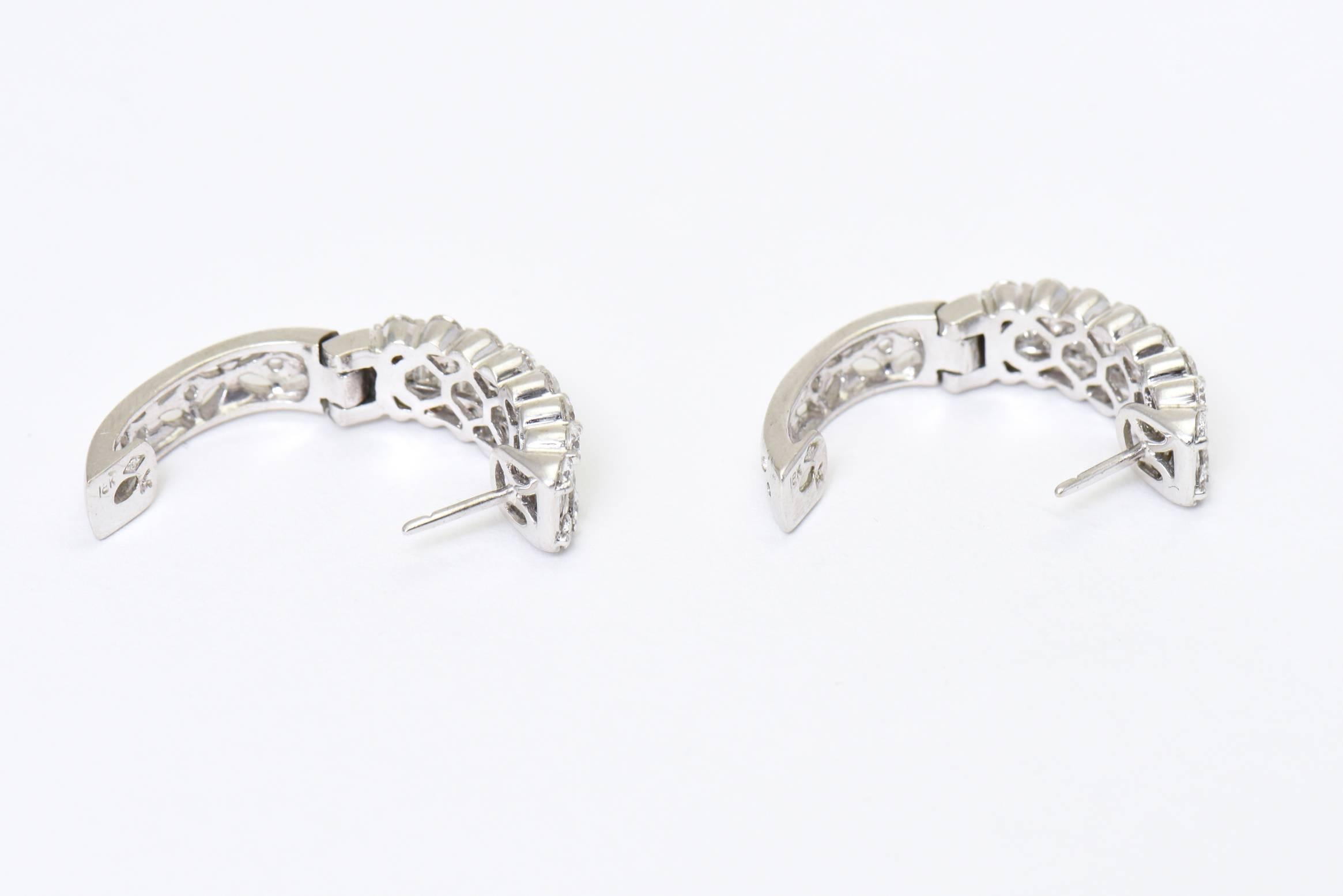 Diamond White Gold Hoop Earrings with Round and Baguette Diamonds 1