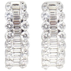 Diamond White Gold Hoop Earrings with Round and Baguette Diamonds