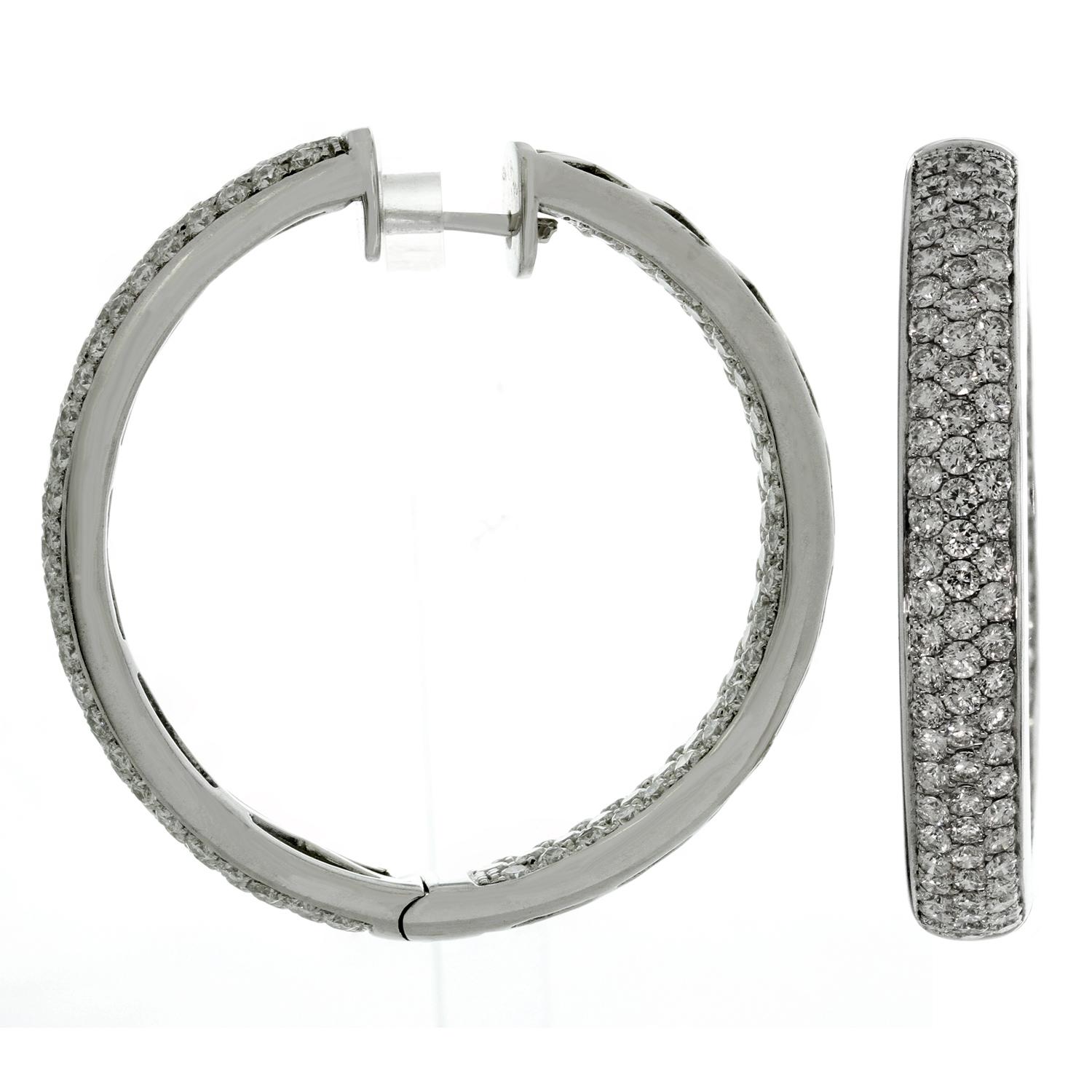 Diamond White Gold Inside Out Hoop Earrings In Excellent Condition In New York, NY