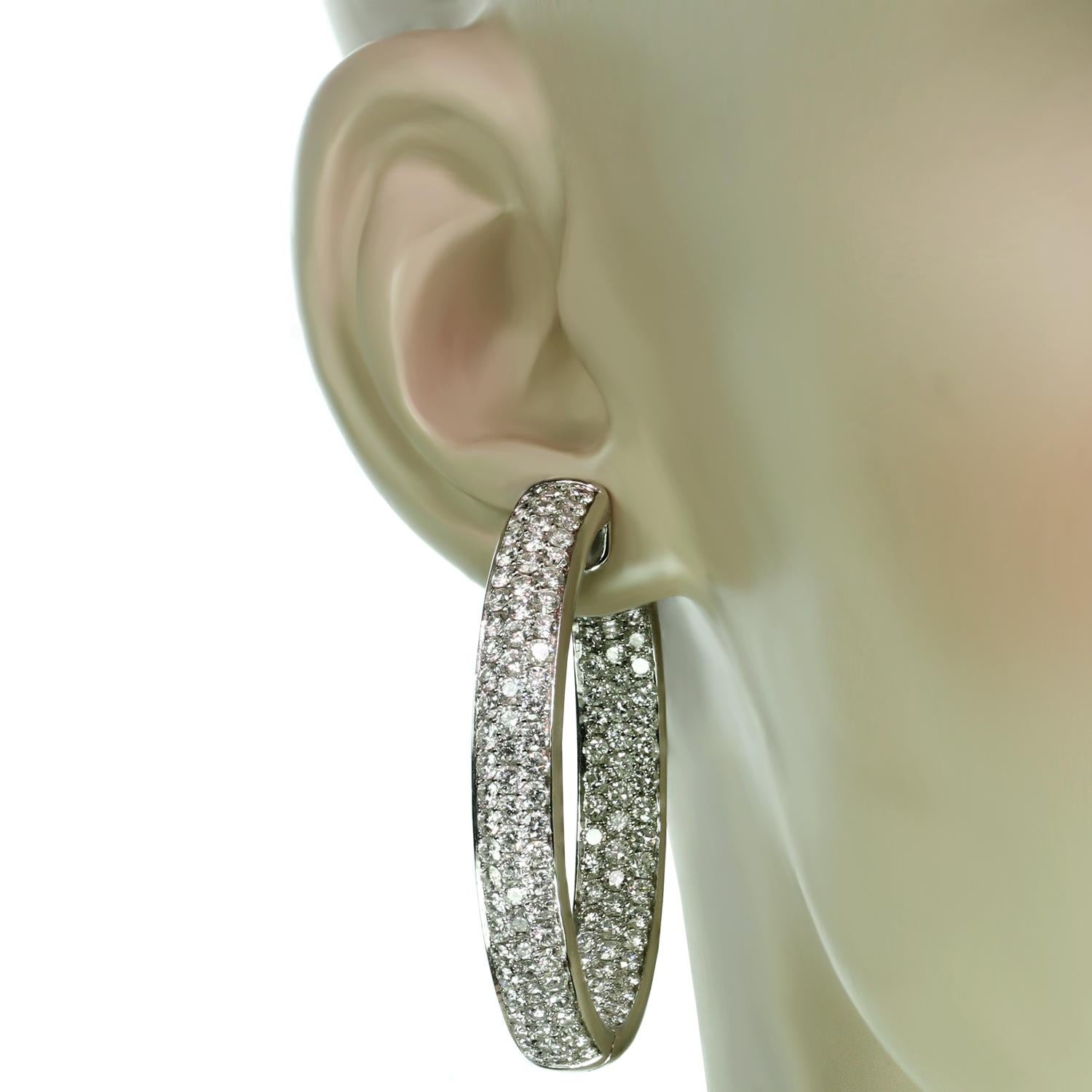 Women's Diamond White Gold Inside Out Hoop Earrings
