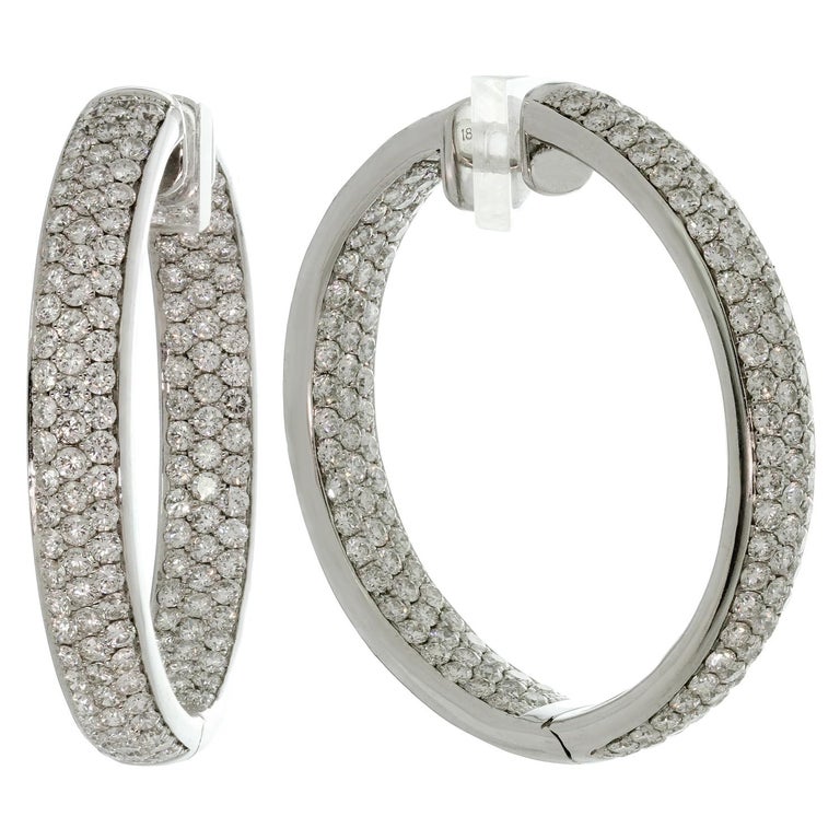 Diamond White Gold Inside Out Hoop Earrings For Sale at 1stdibs