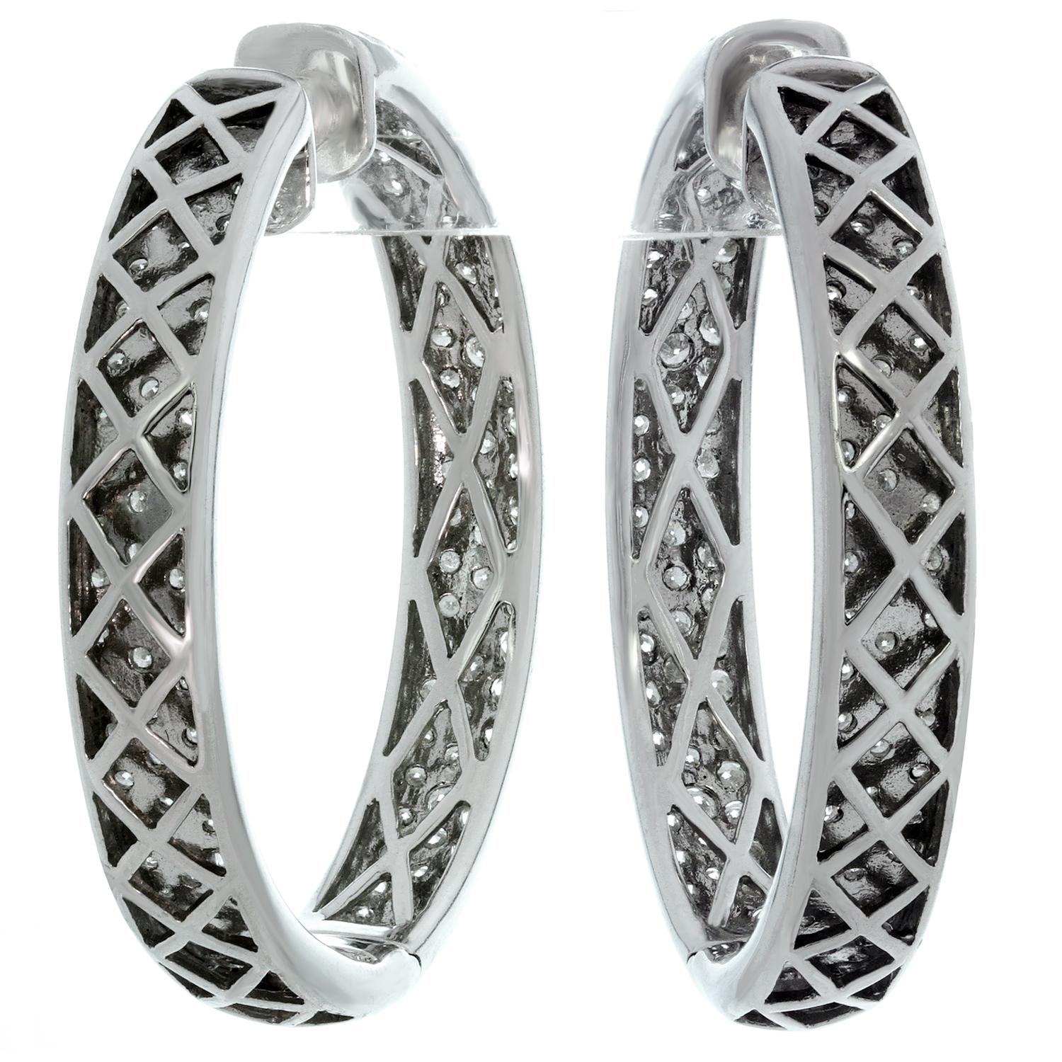 Diamond White Gold Inside Out Hoop Earrings 2